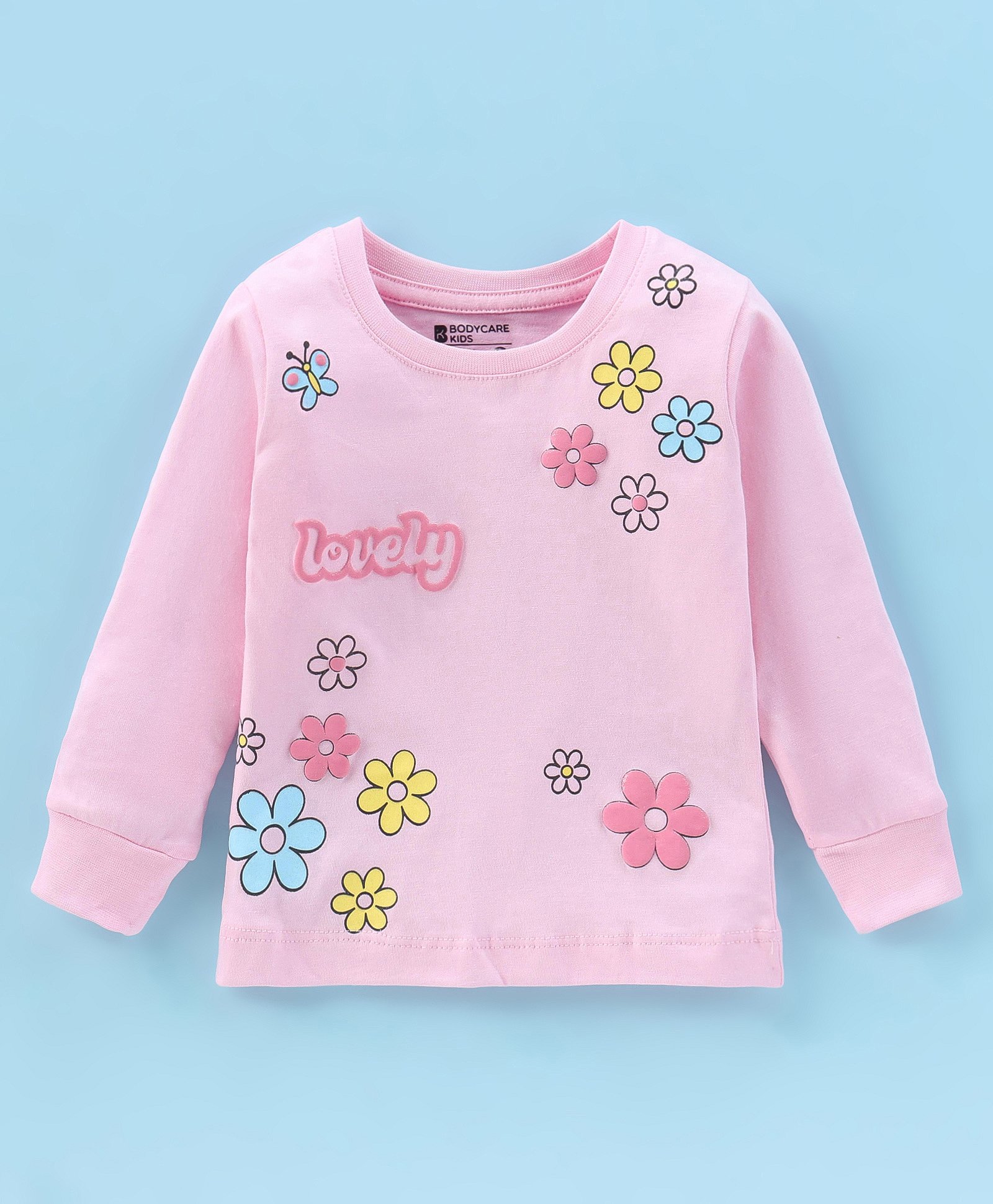 Bodycare Single Jersey Knit Full Sleeves T-Shirt with Floral Print - Baby Pink-image-24