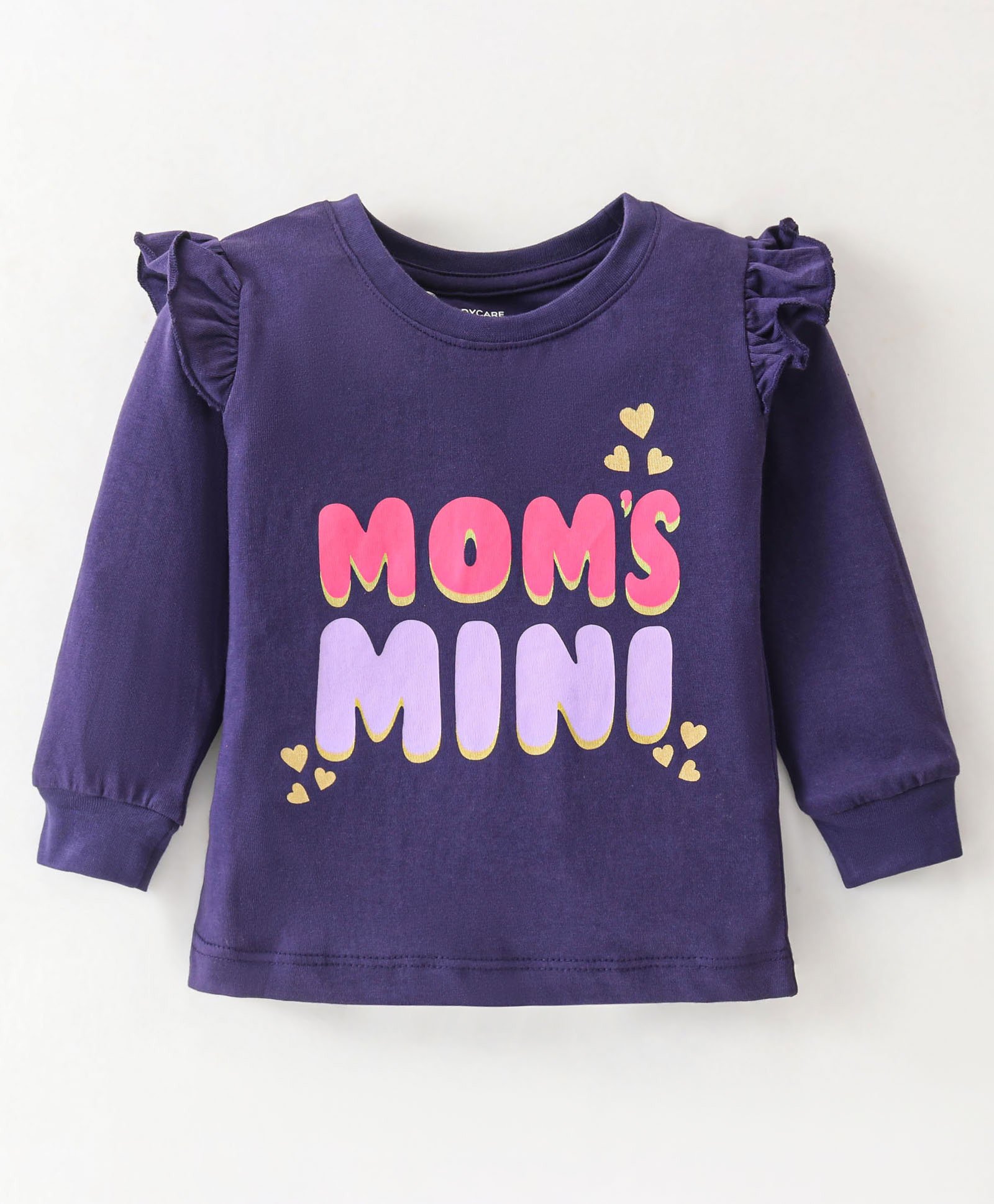 Bodycare Single Jersey Knit Full Sleeves Text Printed T-Shirt With Frill Detail - Violet-image-29