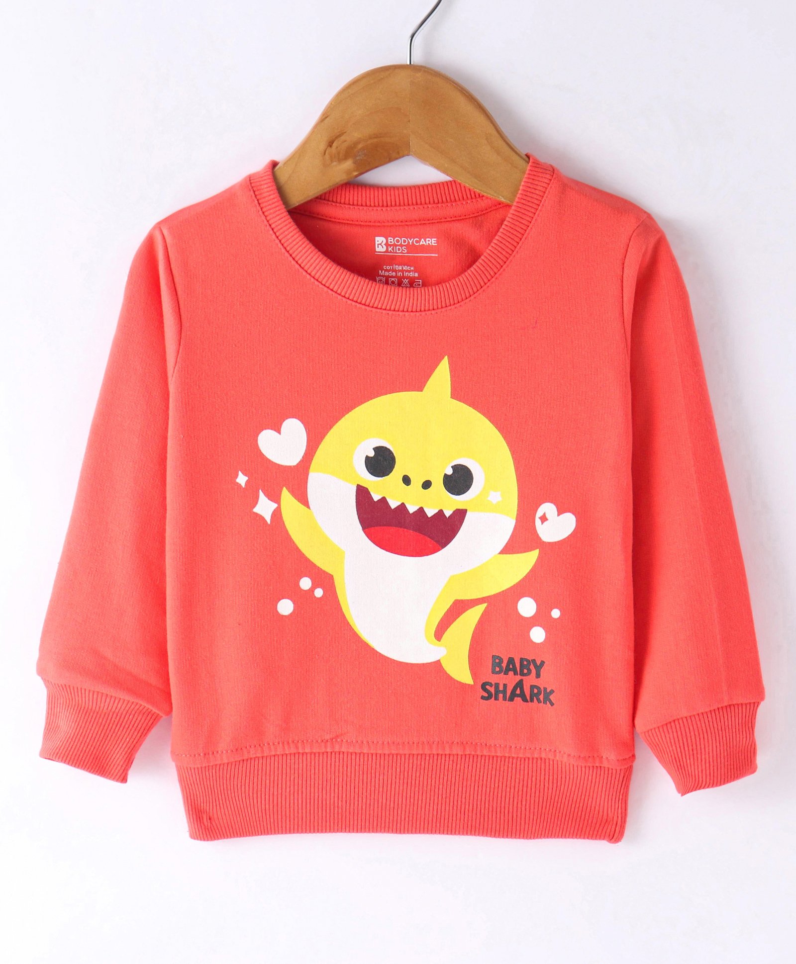 Bodycare Terry Knit Full Sleeves T-Shirt with Baby Shark Print - Coral-image-48