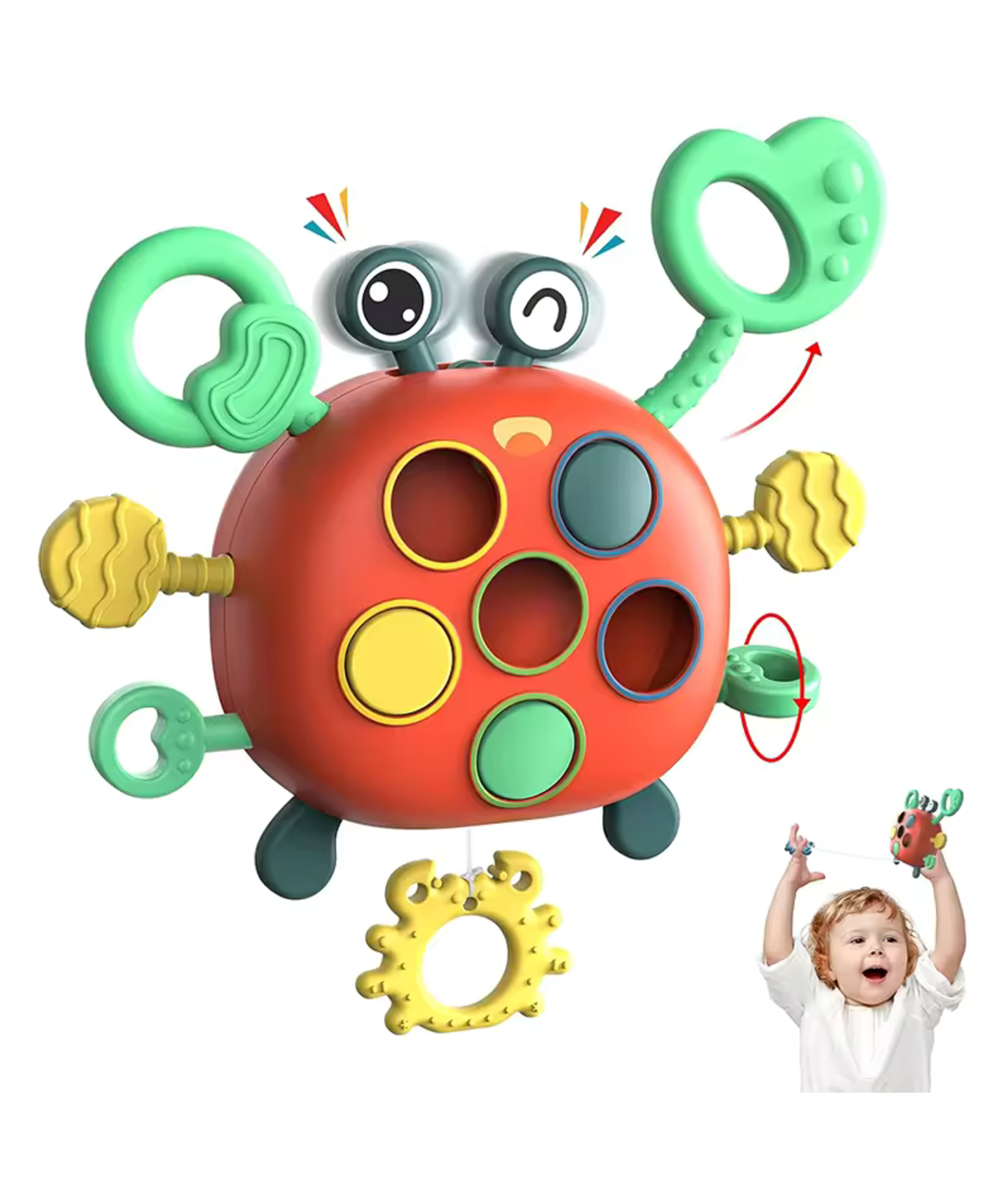 BitFeex Silicone Crab Rope Activity Sensory Toys for Kids Pull String Baby Educational Rattle Toy - Multicolor-image-8
