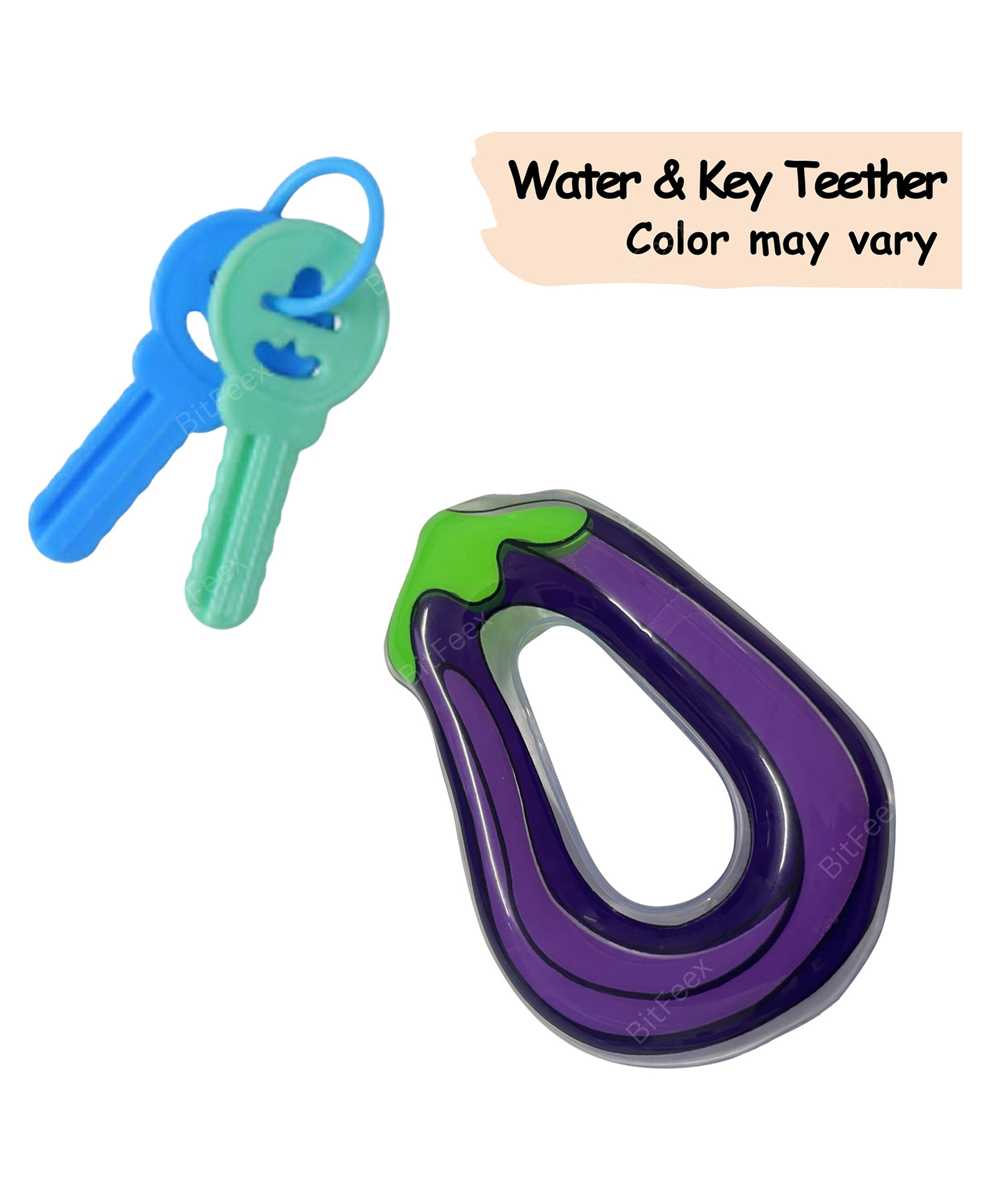 BitFeex Bringle Shape Water Filled Teether and Key Teether- Multicolor, Pack of 2 pcs-image-30