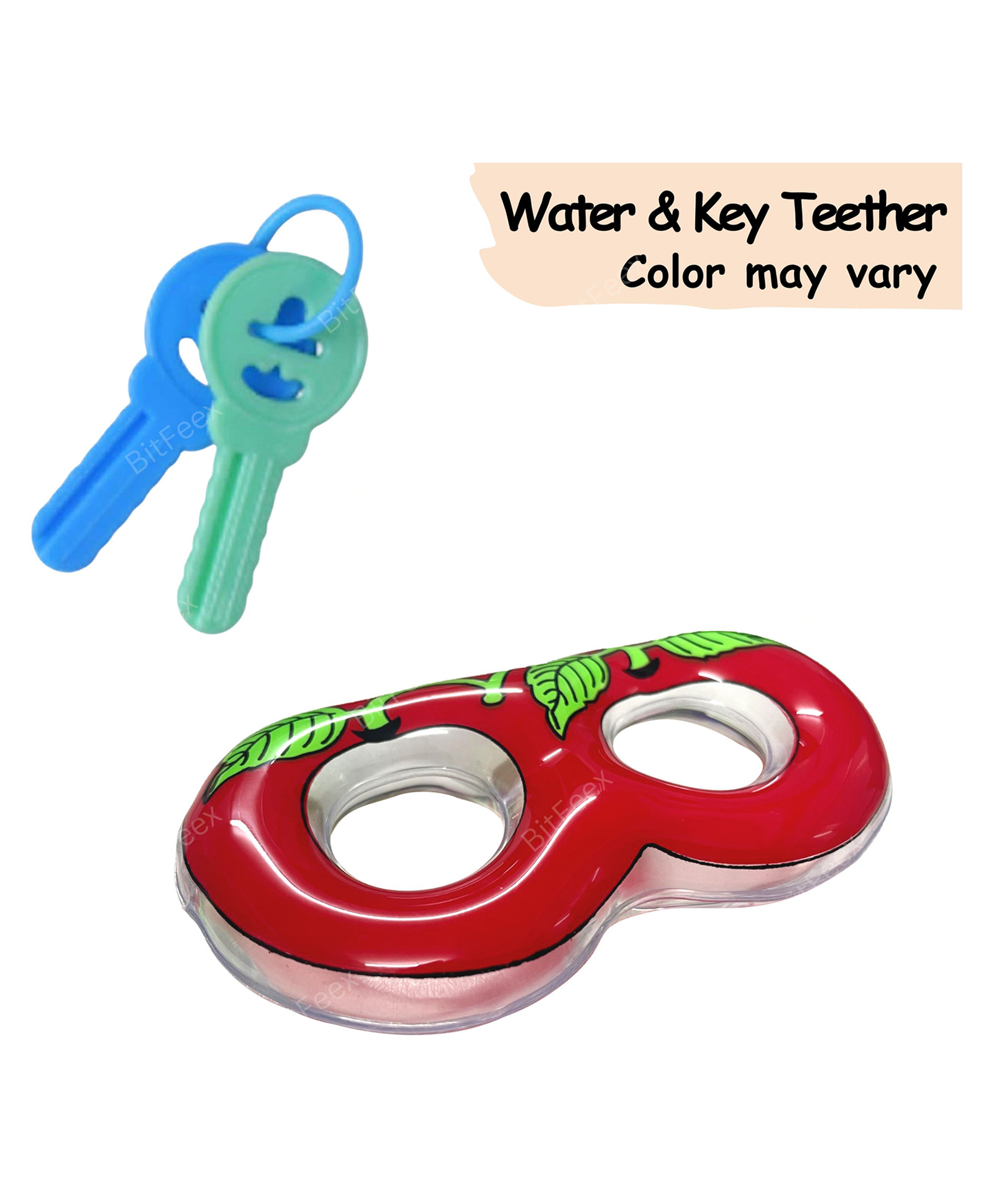 BitFeex Double Cherry Shape Water Filled Teether and Key Teether- Multicolor, Pack of 2 pcs-image-4