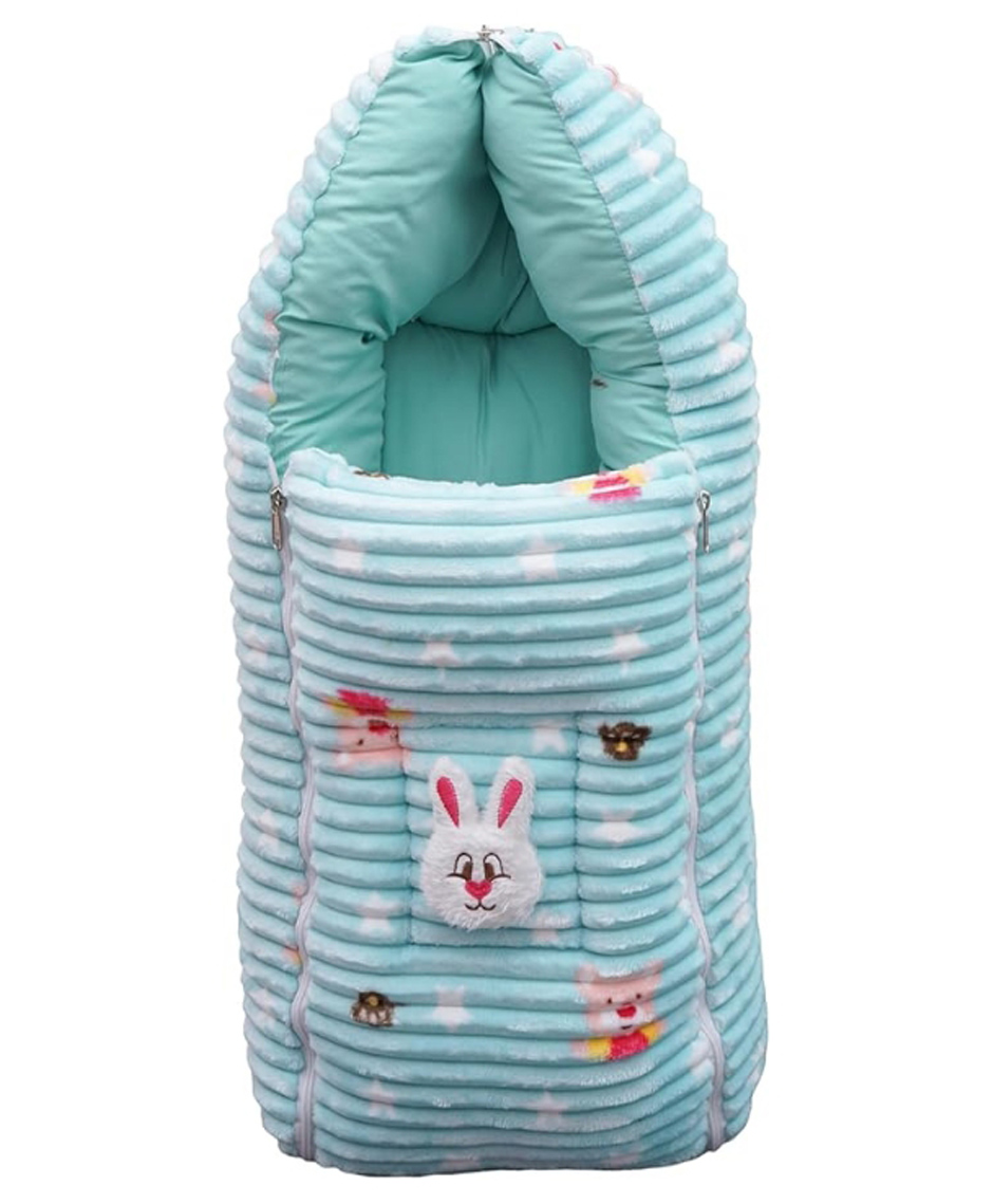 VoiDrop Jhilmil Baby Carry Bed Cum Sleeping Bag 3 In 1 - Velvet Printed Sea Green-picture-19