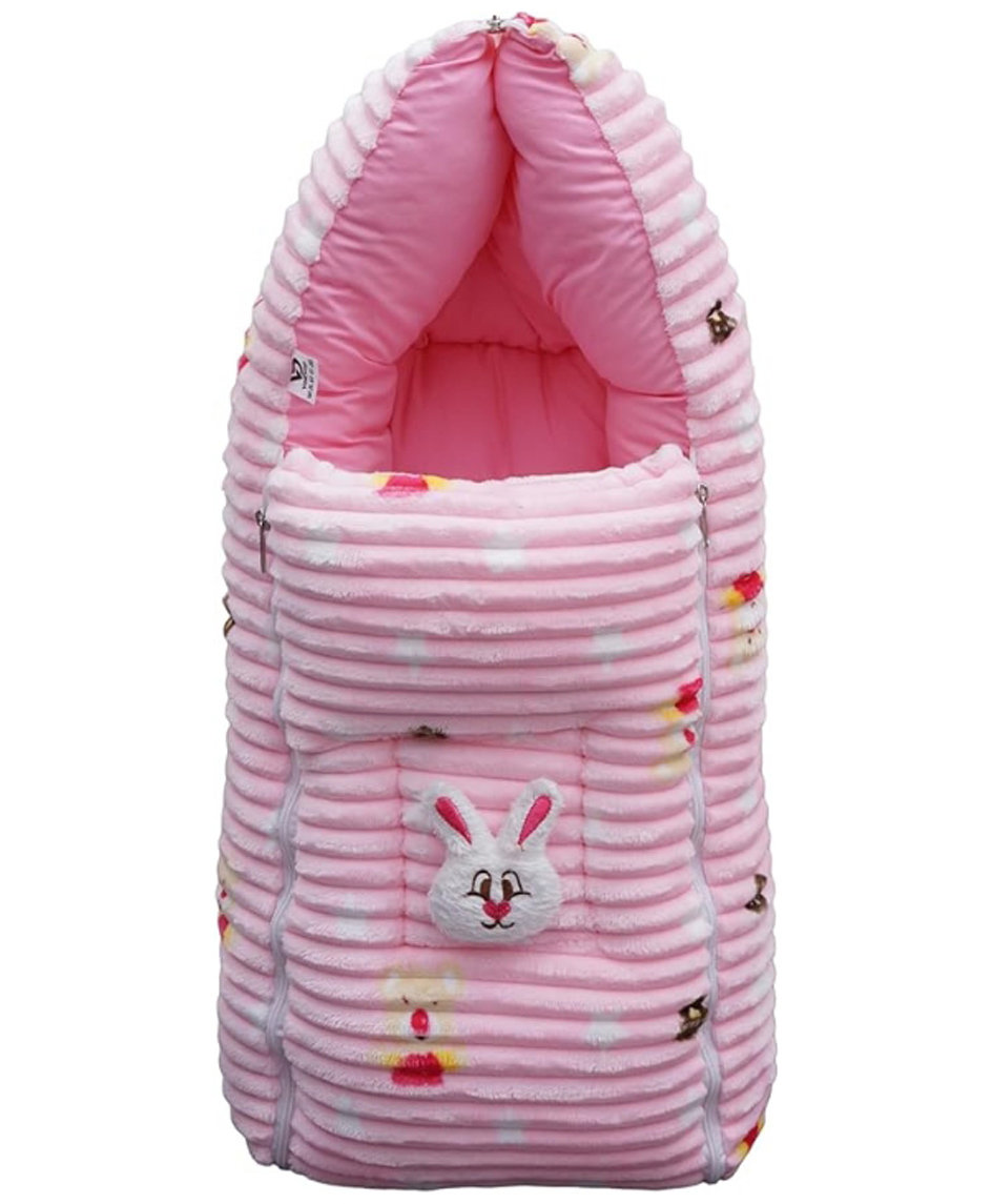 VoiDrop Jhilmil Baby Carry Bed Cum Sleeping Bag 3 In 1 - Velvet Printed Pink-picture-35