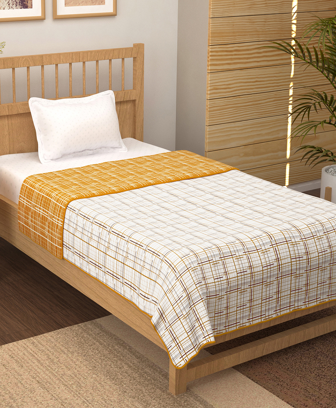Story@Home Cotton 100% Cotton Reversible Dohar Double Bed AC Summer/Blanket/Quilt Double (White & Yellow, 86" x 56")-picture-12