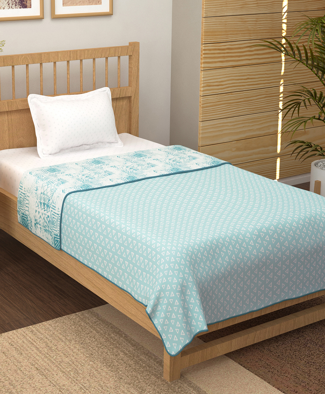 Story@Home Cotton 100% Cotton Reversible Dohar Double Bed AC Summer/Blanket/Quilt Double (Sky Blue & White, 86" x 56")-picture-13