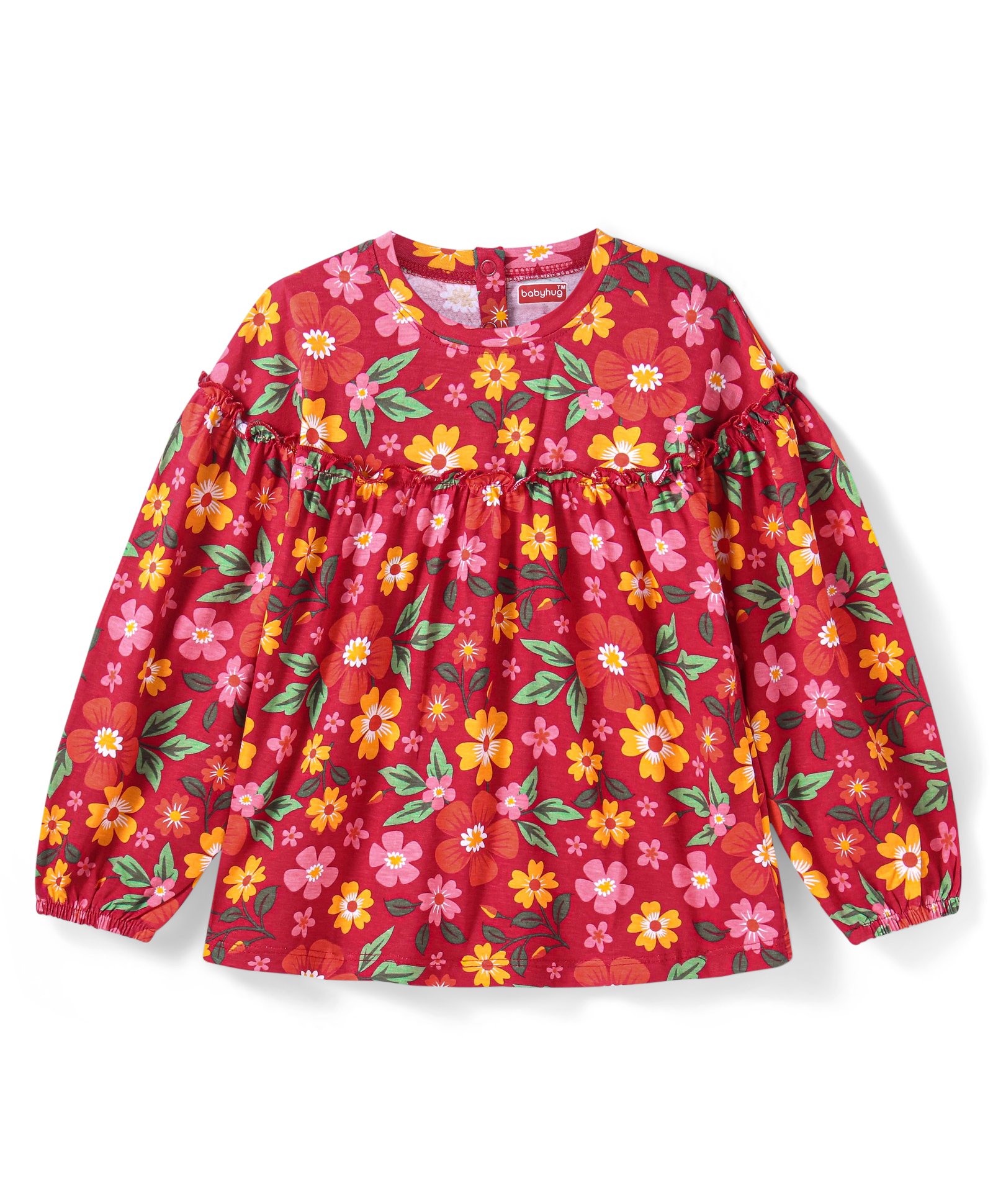 Babyhug Full Sleeves Floral Printed Top - Dark Red-image-8
