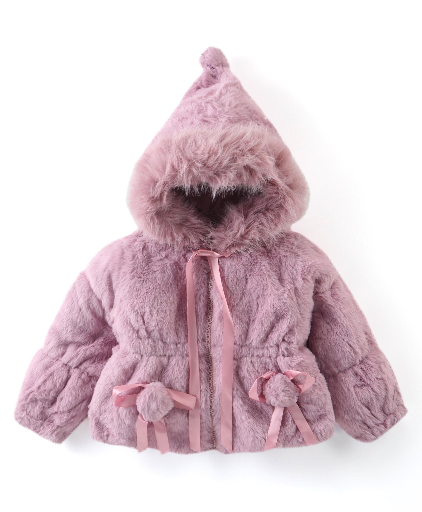 Babyhug Full Sleeves Fur Hooded Winter Jacket with Ribbons - Pink-image-14
