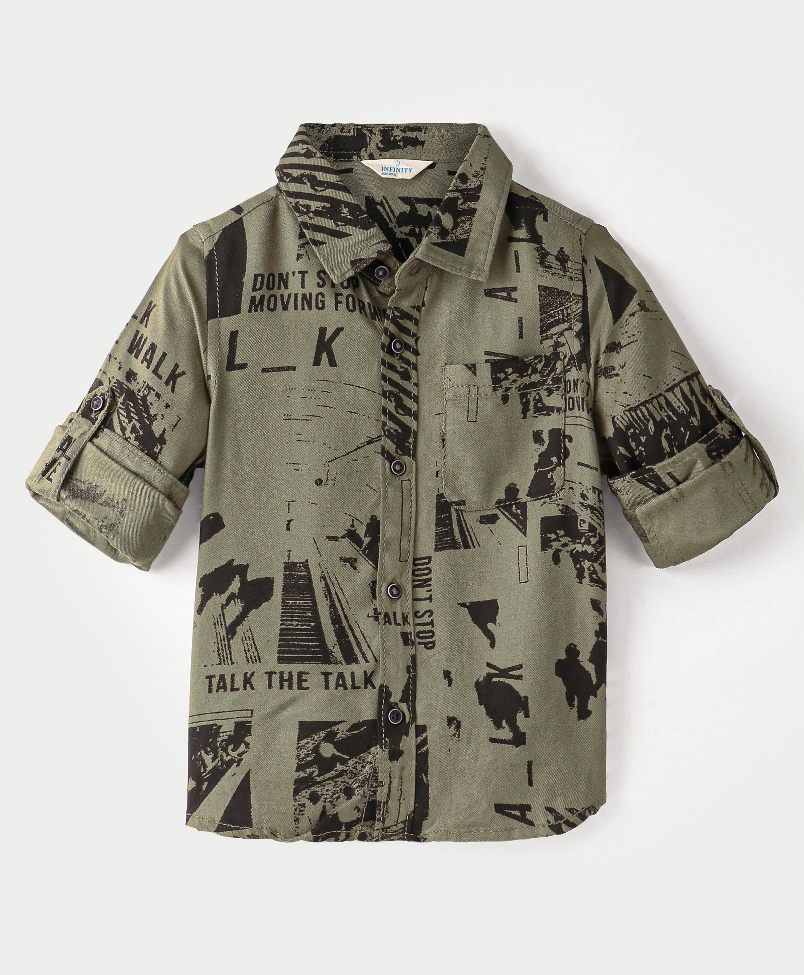 INFINITY Twill Cotton Full Sleeves Abstract Printed Shirt - Olive-picture-10