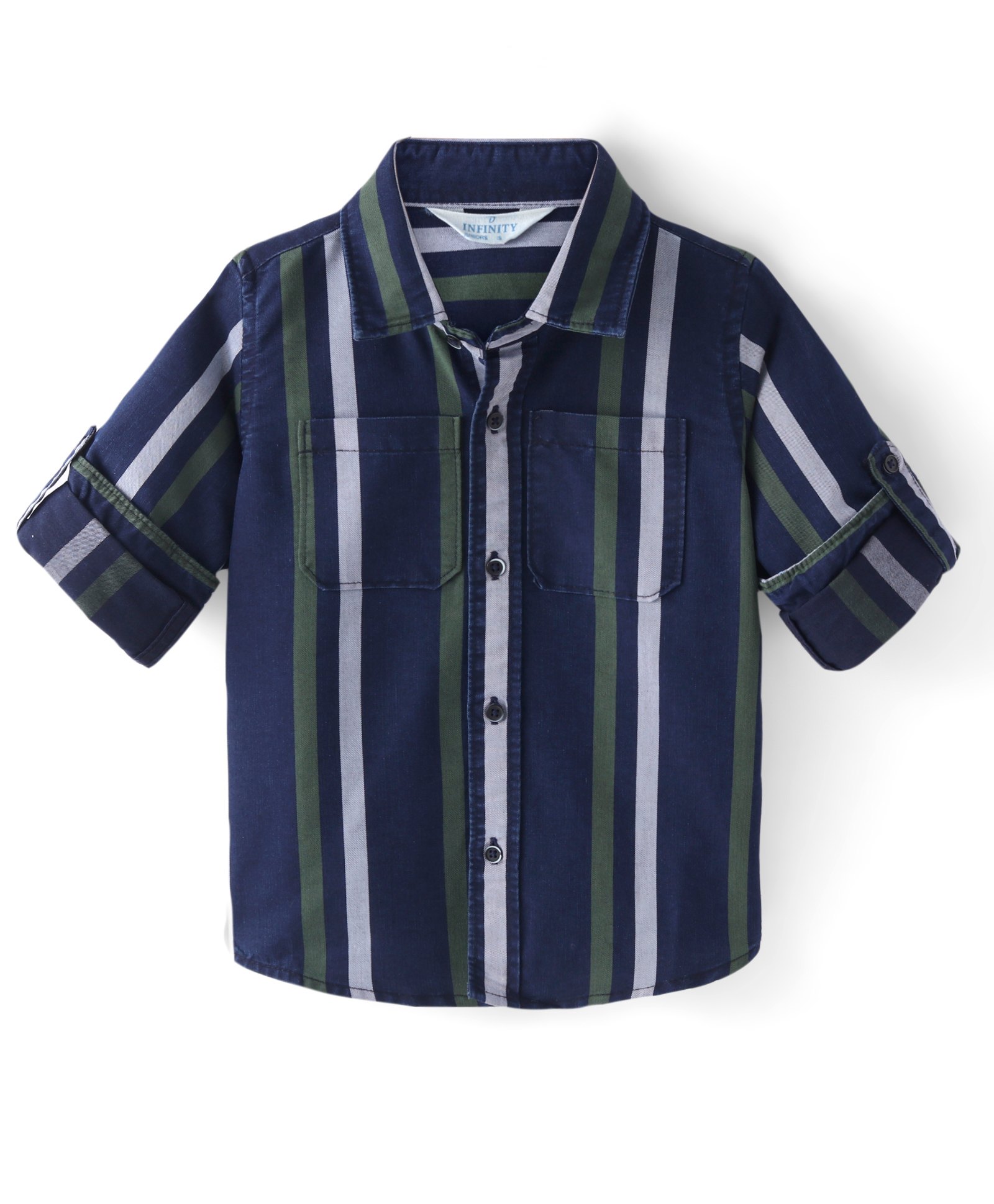 INFINITY Full Sleeves Indigo Striped Full Sleeves Shirt - Navy Blue & Green-image-18