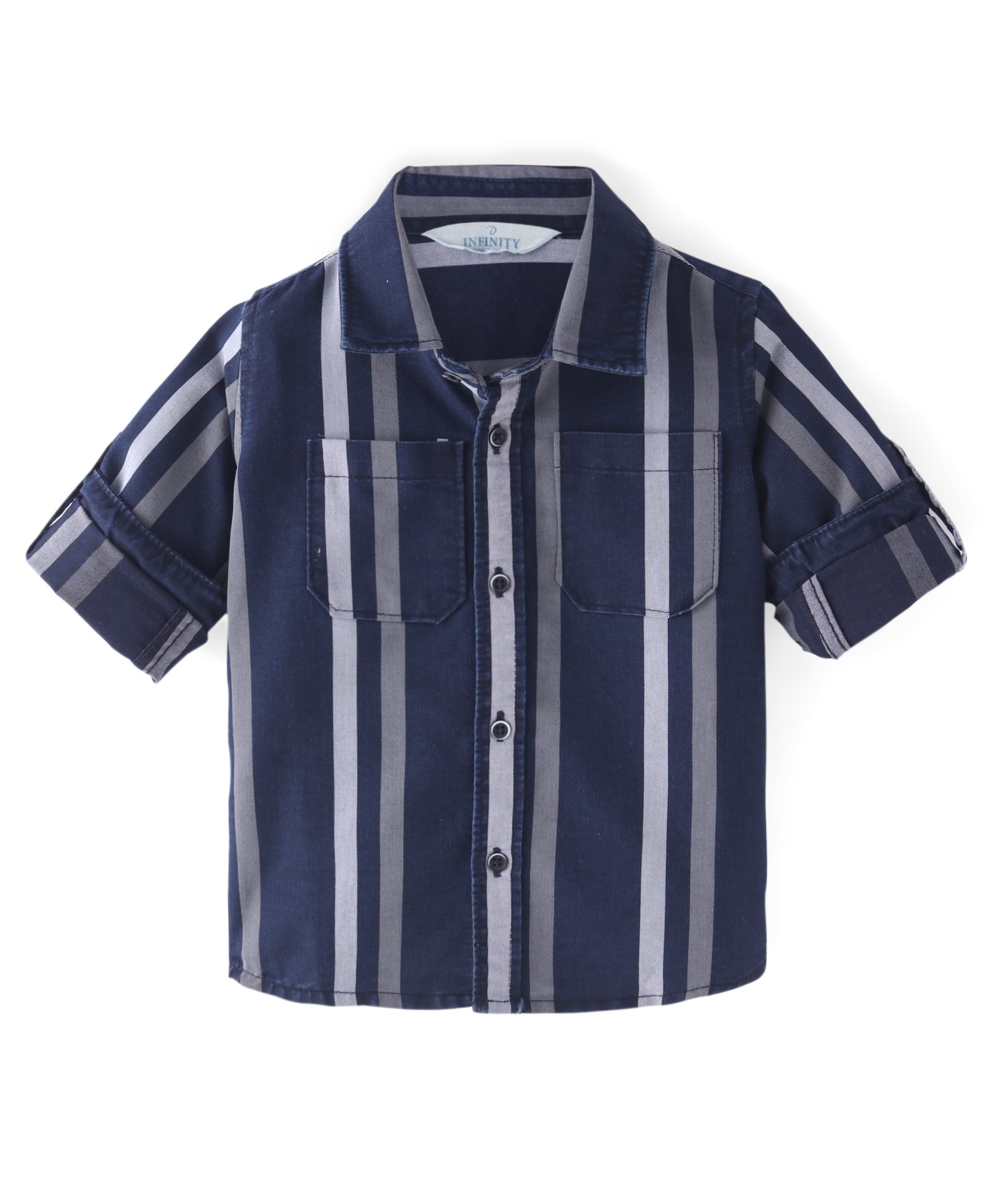 INFINITY Full Sleeves Indigo Striped Full Sleeves Shirt - Navy Blue & Grey-image-6