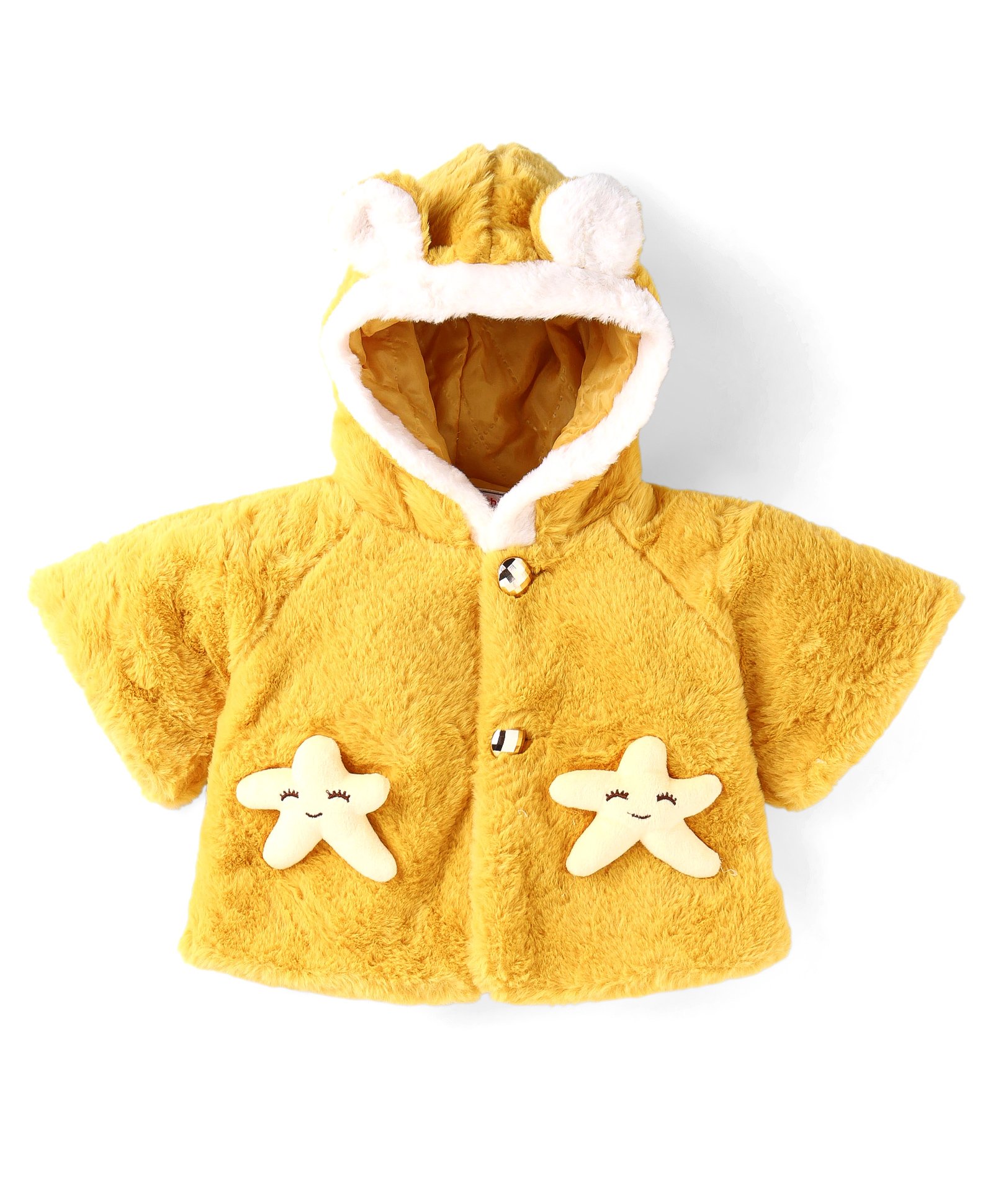 Babyhug Woven Half Raglan Sleeves Hooded Sweatjacket With Star Applique - Yellow-picture-28