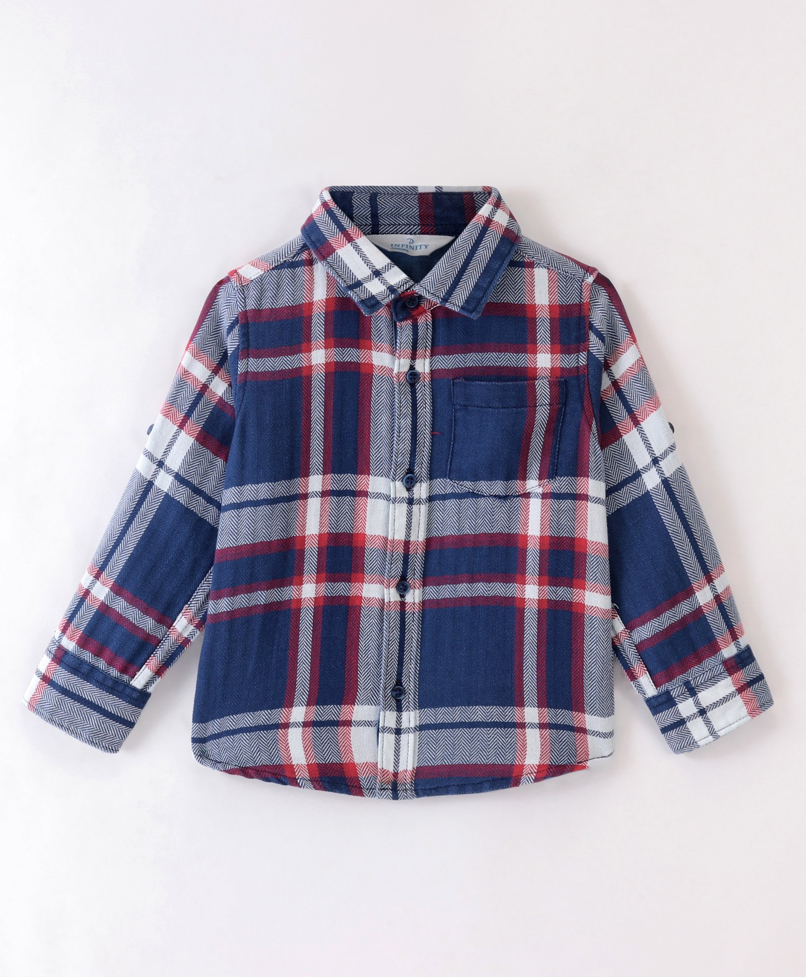 INFINITY Indigo Herringbone Twill Full Sleeves Checked Shirt - Navy Blue-image-32