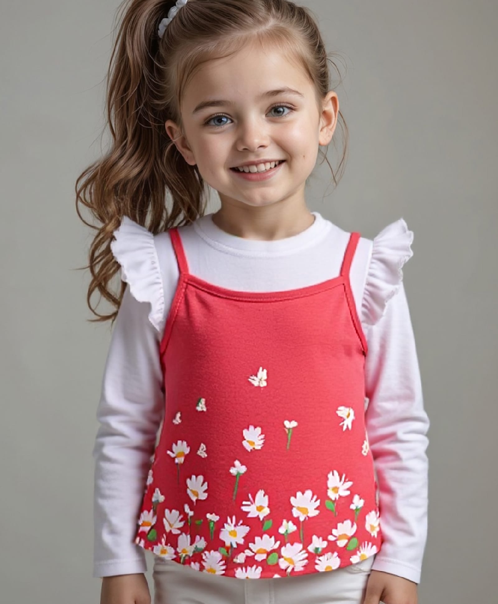 Babyhug Cotton Knit Full Sleeves Floral Printed Top with T-Shirt Frill Detailing - Red-image-33