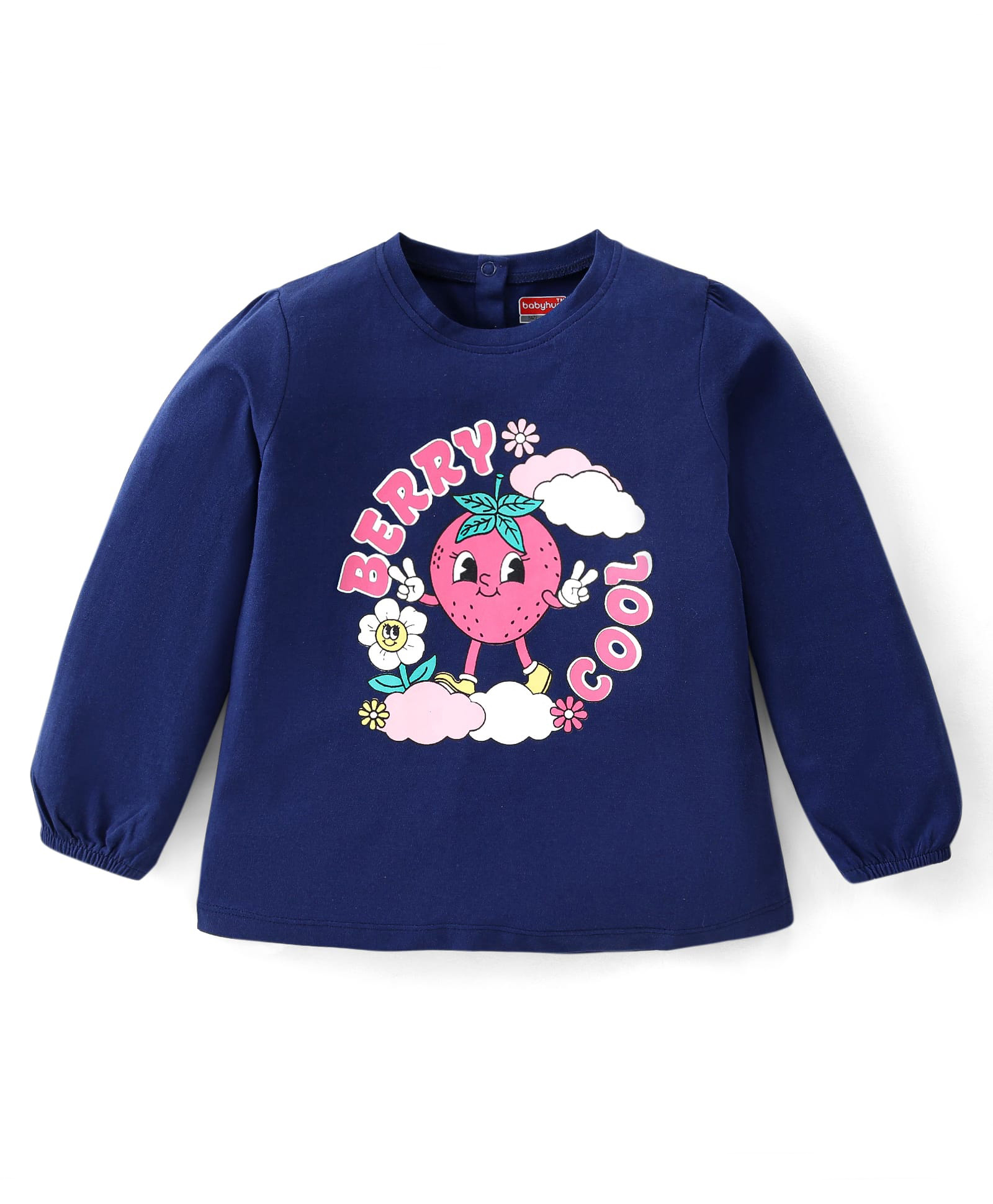 Babyhug Cotton Knit Full Sleeves Top with Strawberry & Text Print - Navy Blue-picture-30