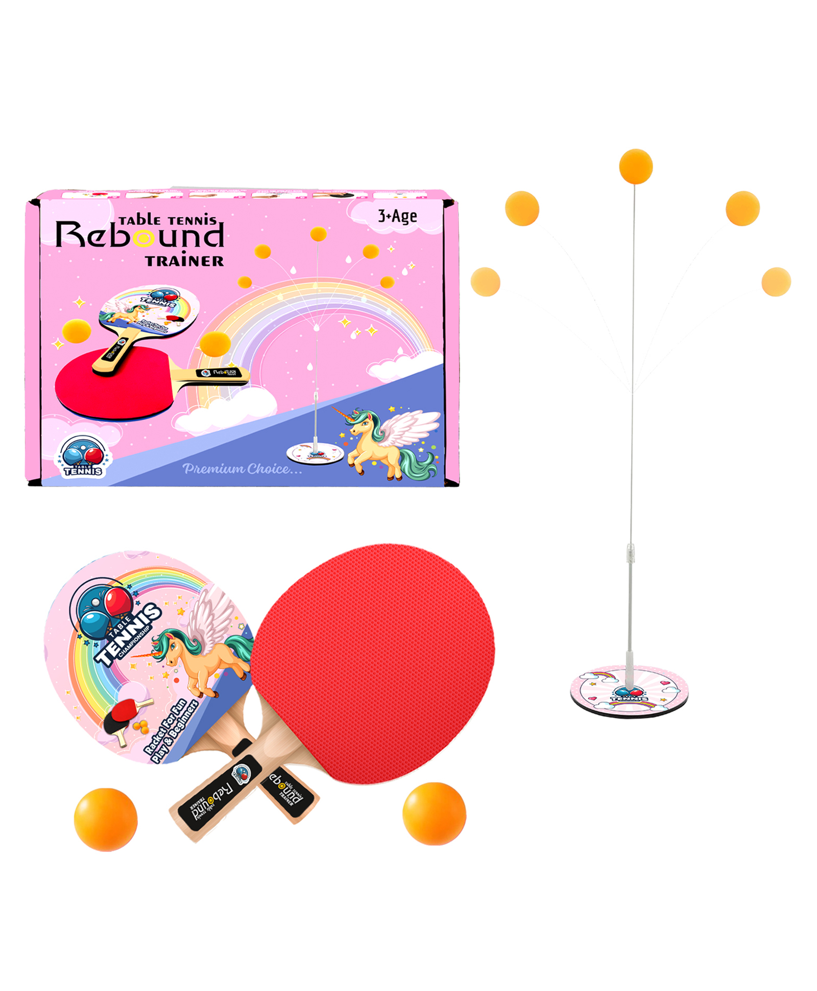 SANISHTH Store Table Tennis Trainer Toys for Kids & Adults | Rebound Rackets and Balls Base Training Practice Set | Outdoor Indoor Games for Boys & Girls (Unicorn Table Tennis)-image-34