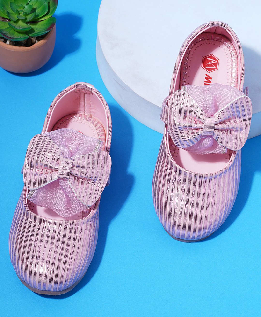 Minesole Shimmer StrioedDetailed Ballerinas -Pink-image-43