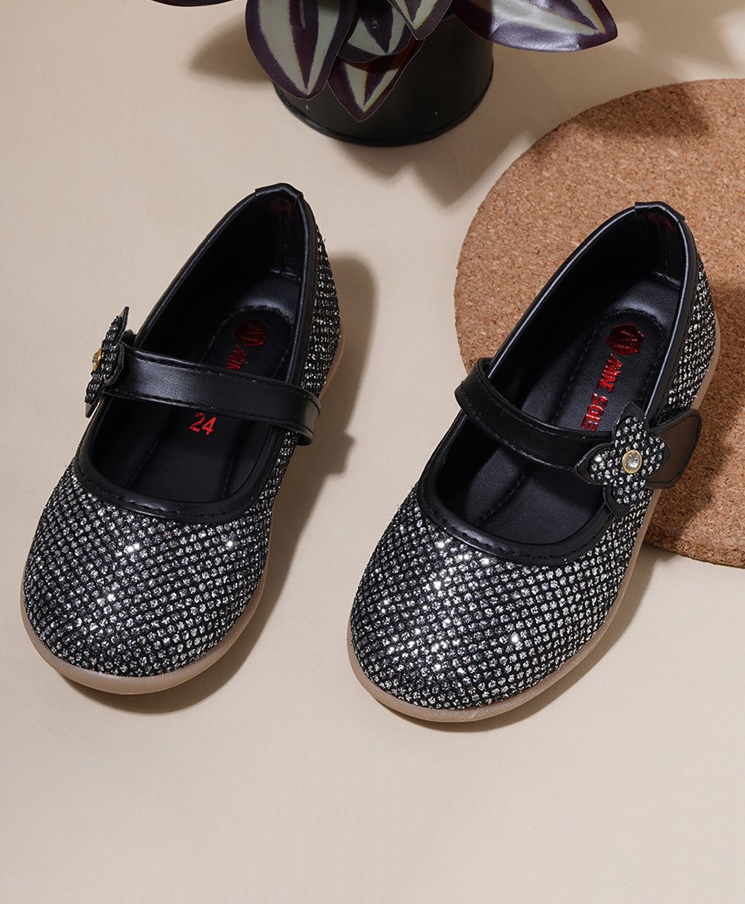 Minesole Shimmer Embellished Ballerinas - Black-image-41