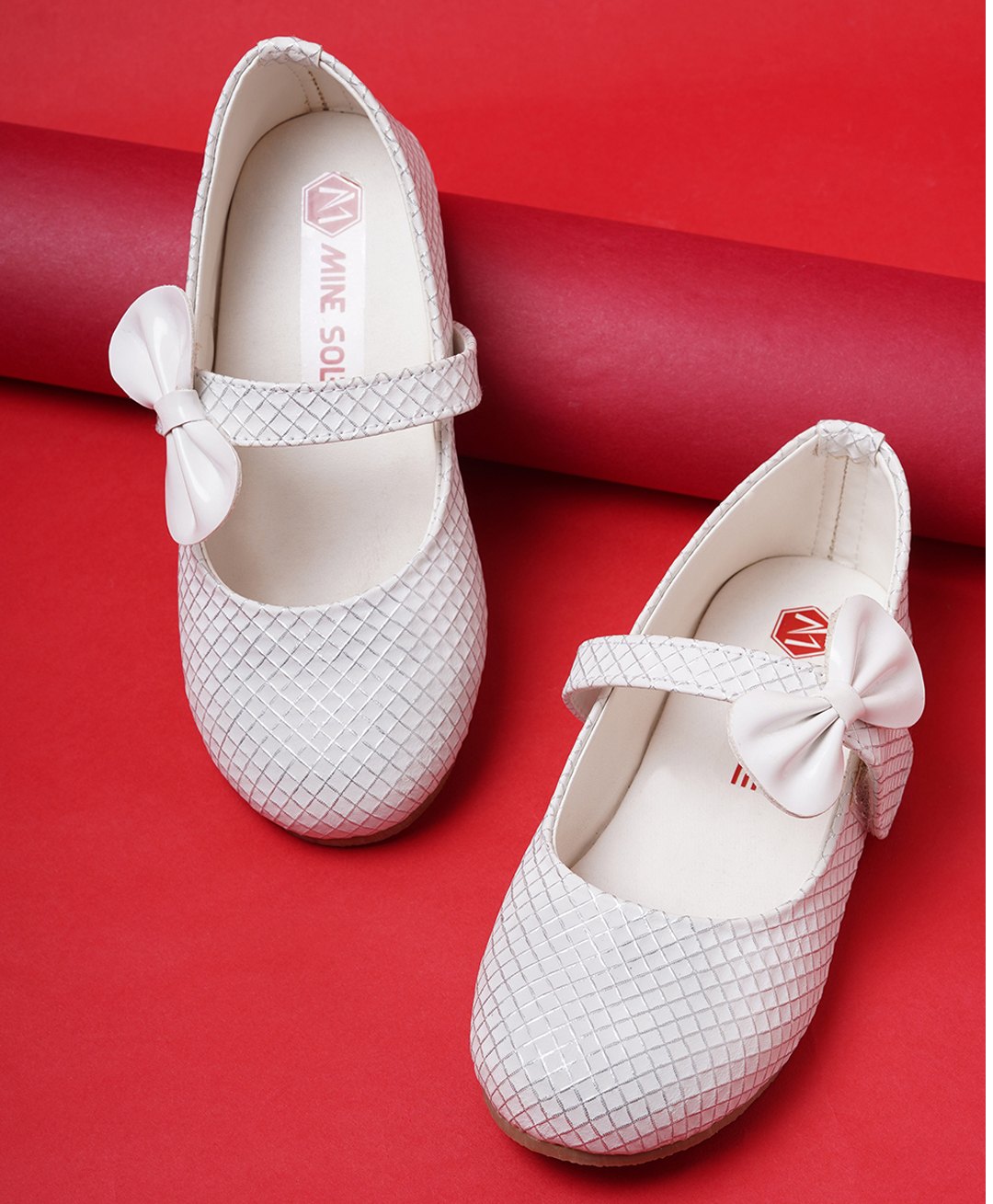 Minesole Bow Embellished  Ballerinas - White-image-18
