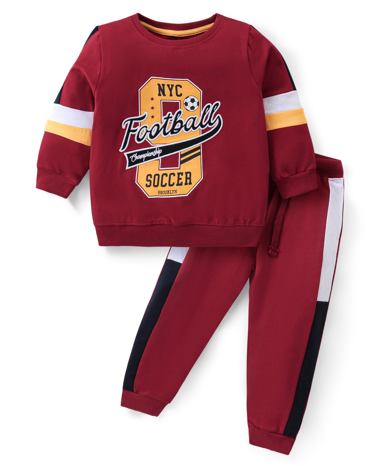 Babyhug Cotton Knit Full Sleeves T-Shirt & Lounge Pants Set With Text Embroidery - Red-picture-17