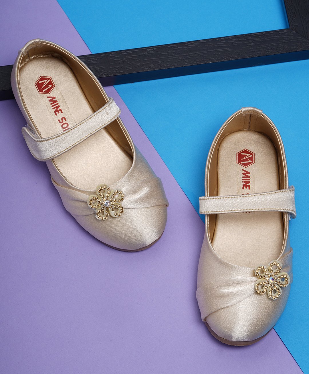 Minesole FloralEmbellished Ballerinas -Gold Colour-image-47