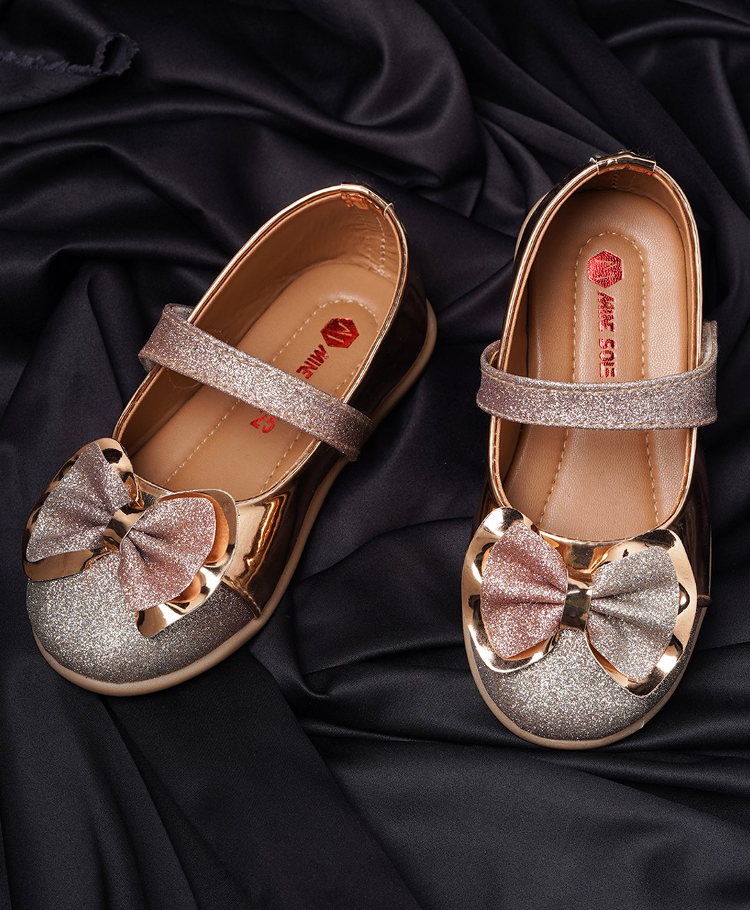 Minesole Shimmer & Bow Embellished Ballerinas - Rose Gold-image-15
