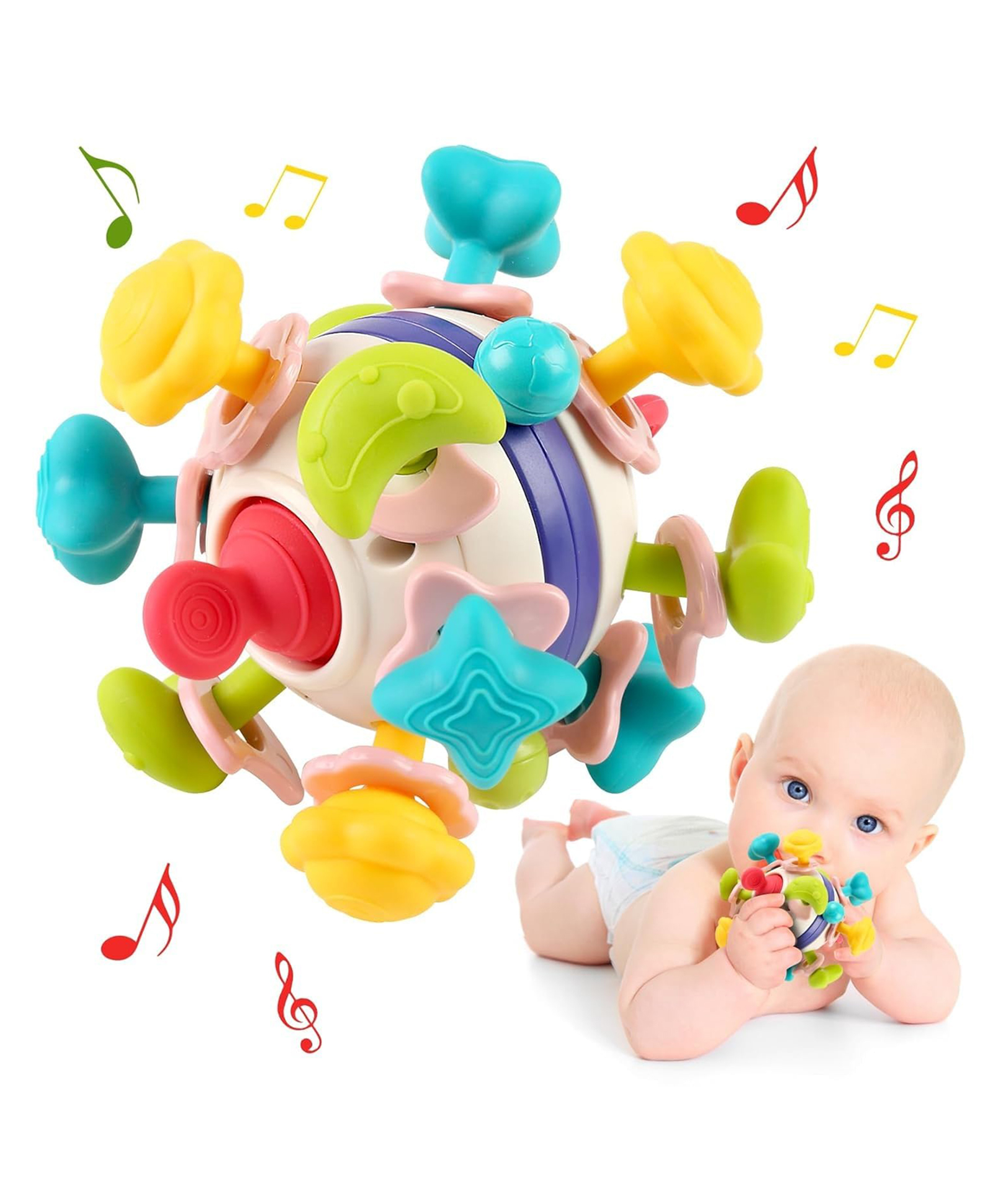 Happy Hues Silicone Space Teether Ball Toy- Baby Teething Toys - Sensory Toys- Newborn Rattle Toys- Learning & Developmental Toys 6 Months+-picture-11