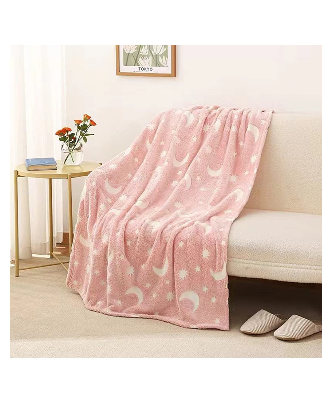 Happy Hues Glow in The Dark Blanket for Toddlers, Kids & Teens- 80 x 70 inch/ 200cm x 180cm -Lightweight Soft & Cozy Throw Blankets- Pink Stars-image-47
