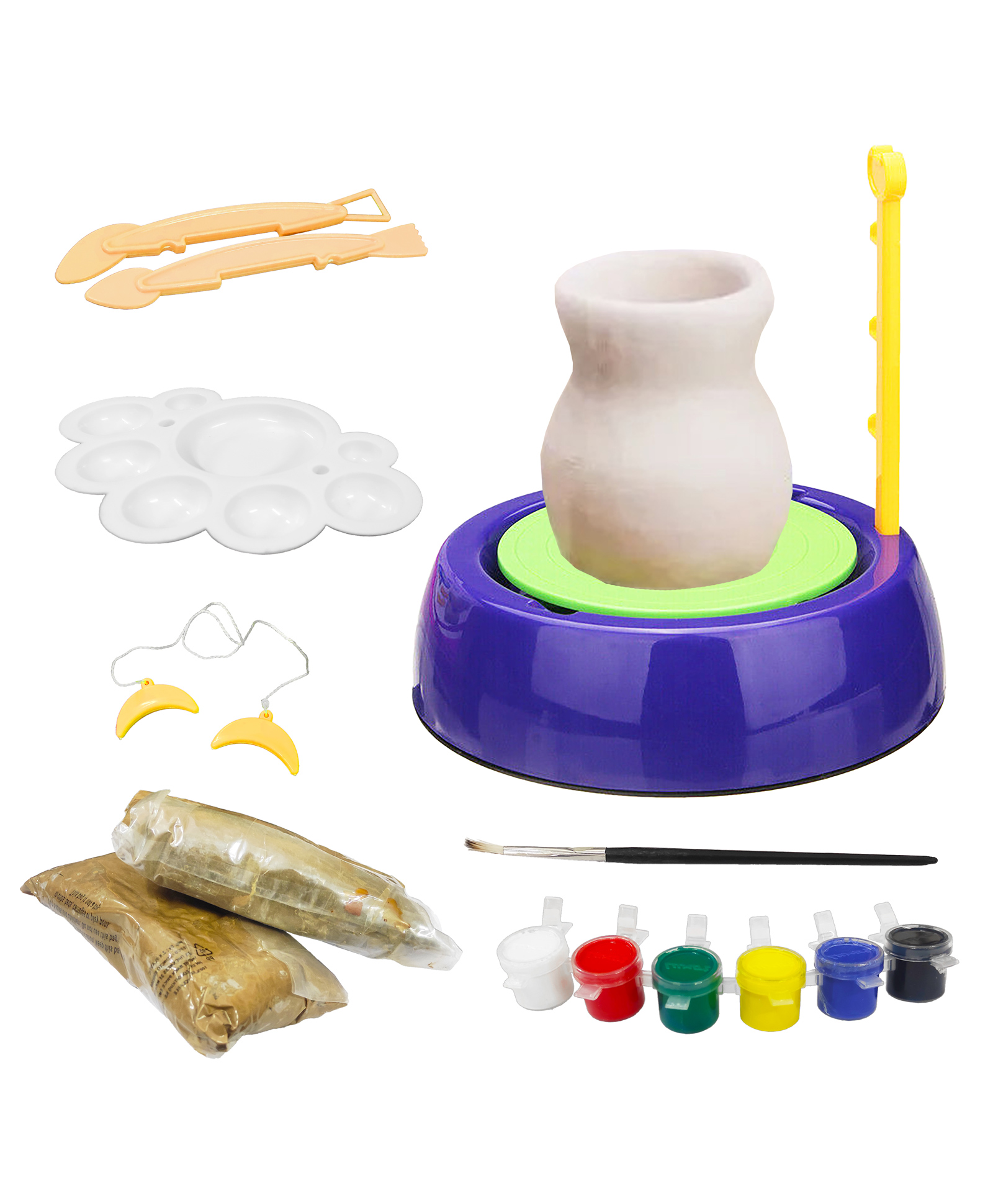 VGRASSP Complete Artistic Pottery Wheel Kit Toy Set With Adjustable Speed For Kids - Create Unique Clay Designs With Rotating Wheel Base, Crafting Tools, Brush, Paint Palette And Pottery Clay - Color May Vary-image-9