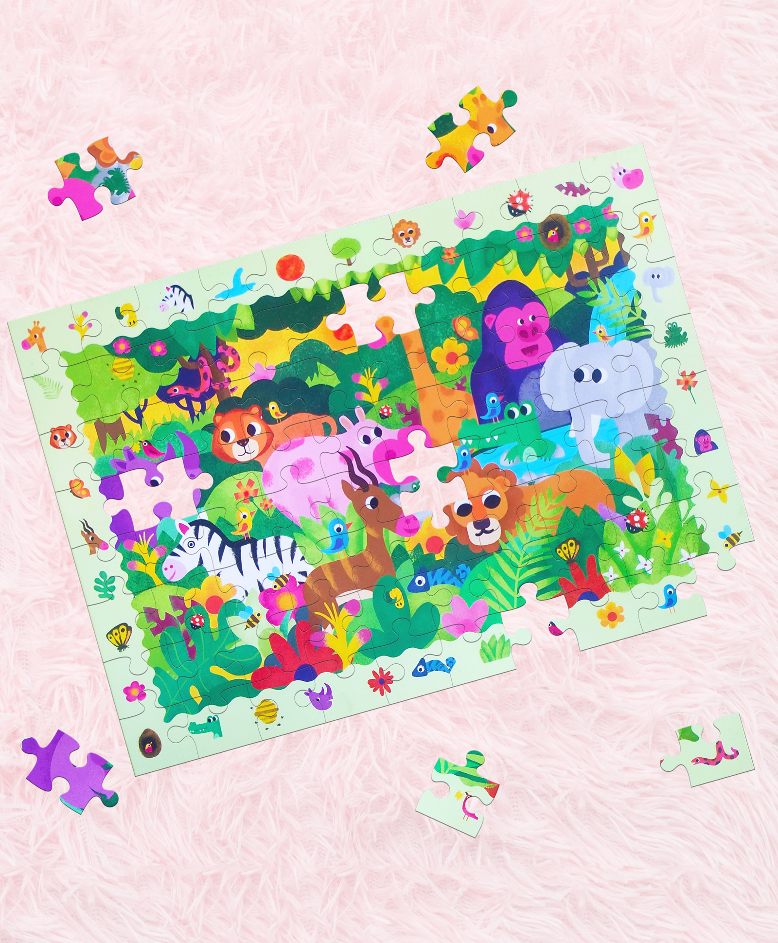 VGRASSP 70 Pcs Jungle And Animal Themed Educational Jigsaw Puzzle Toy For Kids - Search, Find And Connect The Forest Themed Interlocking Puzzle Pieces For Boys And Girls (Size - 48.5 X 34 CM)-image-38