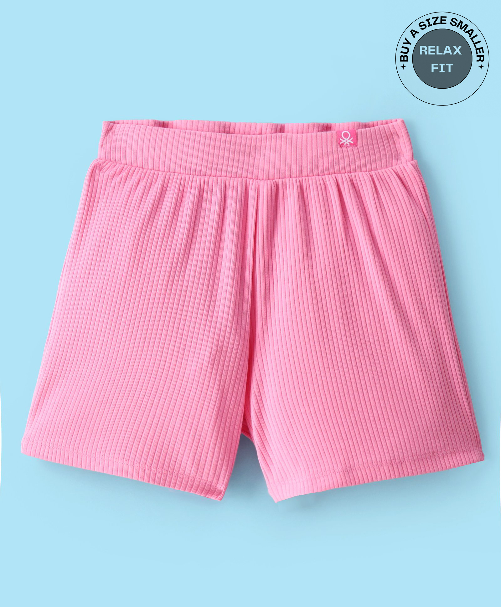 UCB Cotton Knit Knee Length Ribbed Shorts with Solid Colour - Pink-picture-18