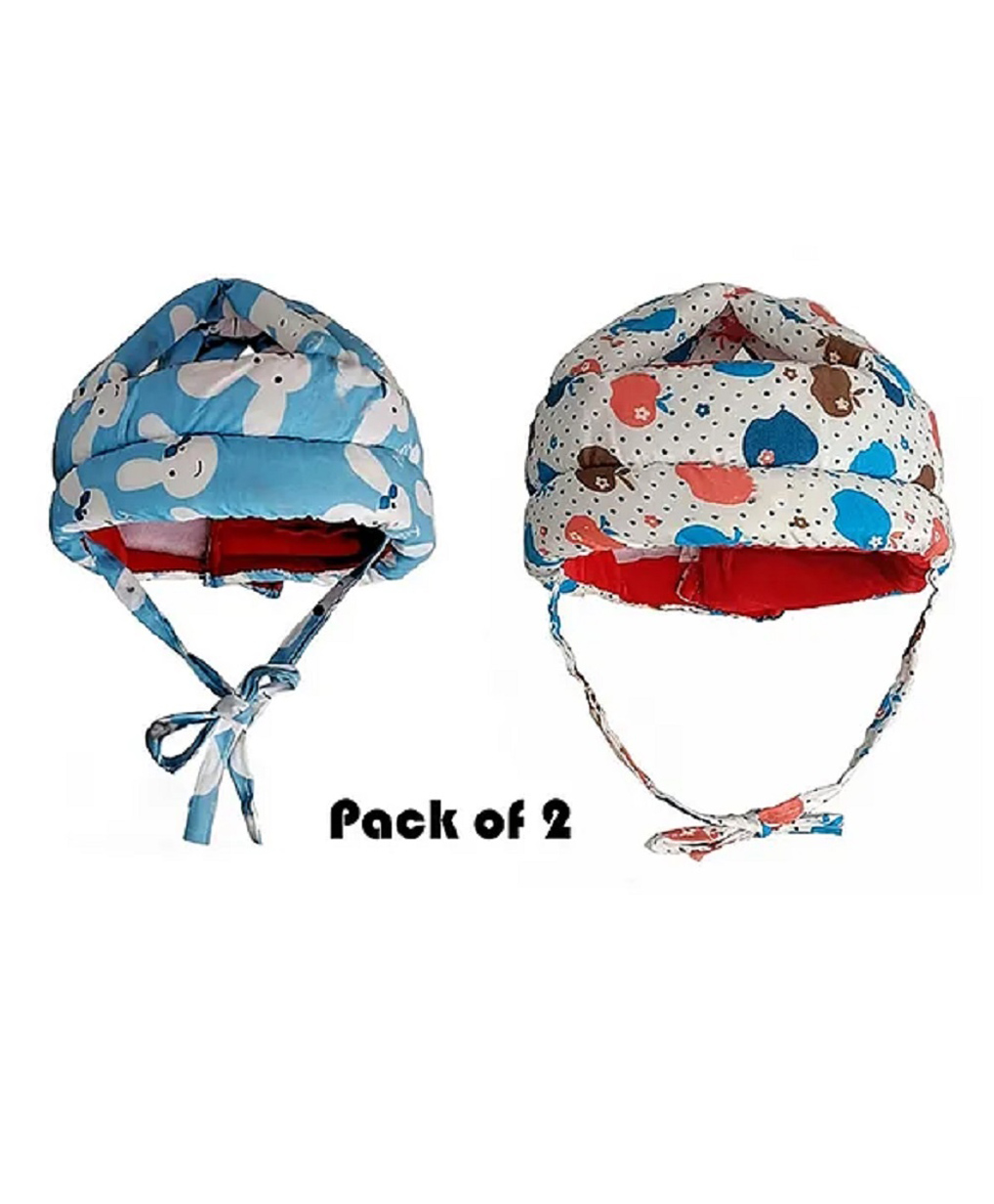 NeonateCare Baby Safety Helmets Pack Of 2 - (White Printed and Blue Smiley) (Color and Design may vary)-image-24