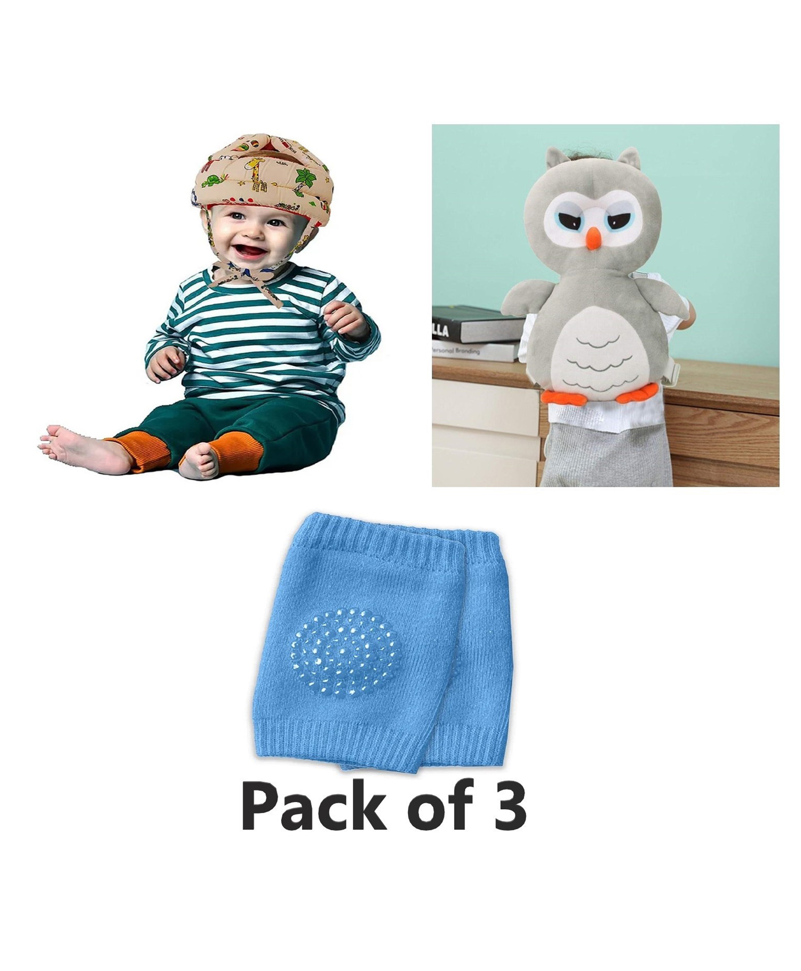 NeonateCare Baby Helmet Baby Head Protector (Beige)and Baby Head Protection Cushion Backpack(Grey)With Knee pad(Blue)-image-39