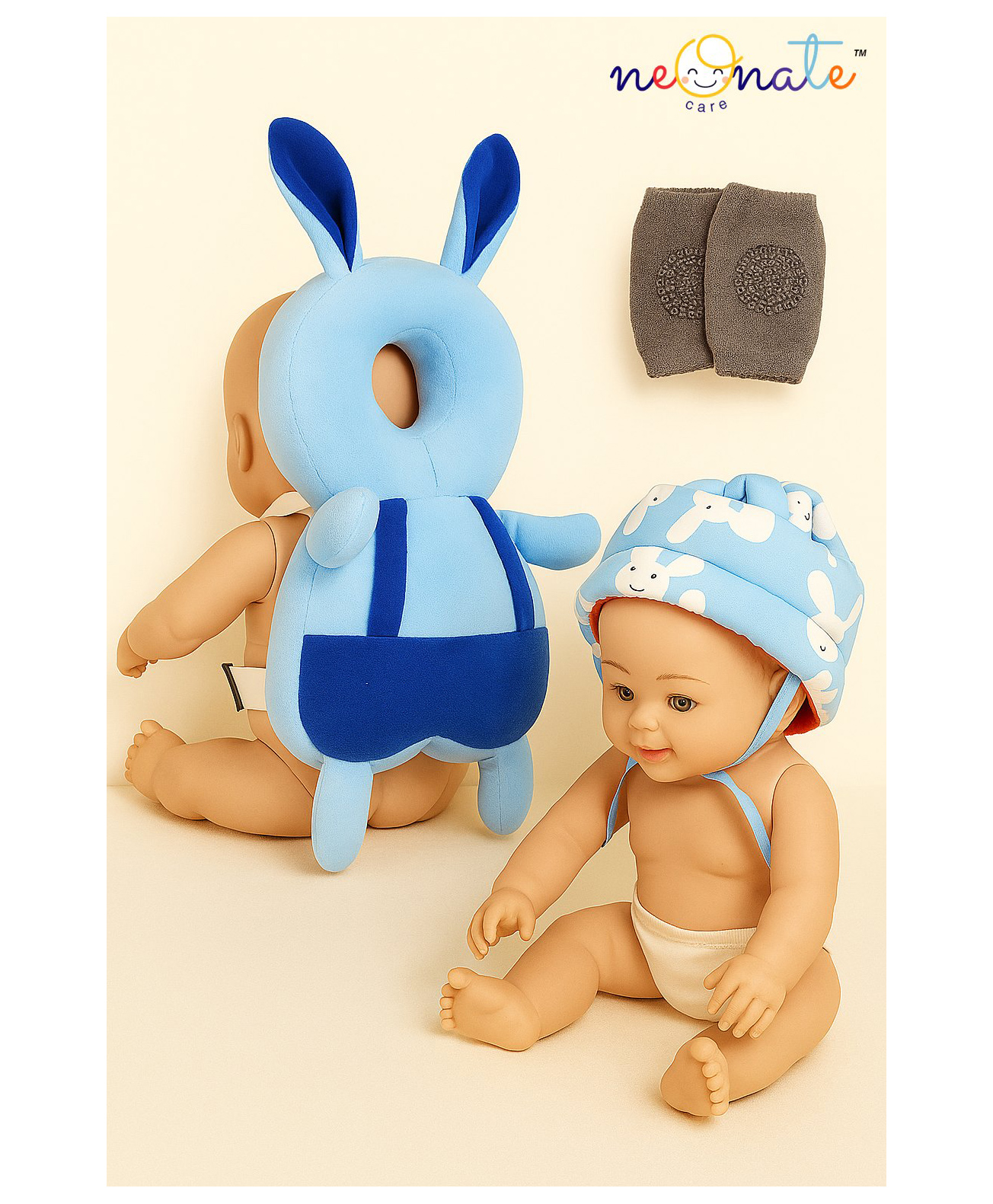NeonateCare Baby Helmet Baby Head Protector (Sky Blue)and Baby Head Protection Cushion Backpack(Multi)With Knee pad(Dark Grey)-image-48
