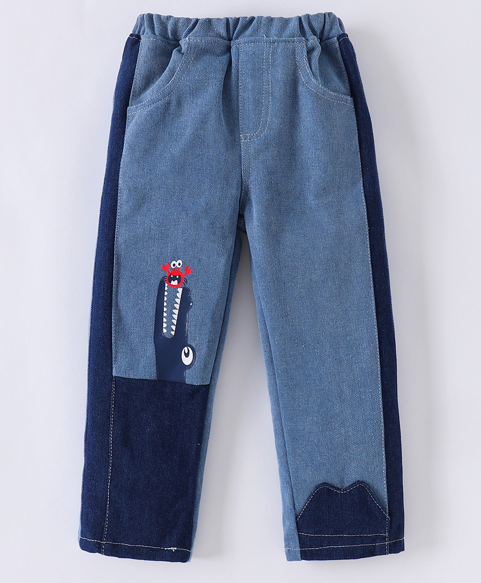 Kookie Kids Denim Full Length Jeans with Animal Applique - Blue-image-11