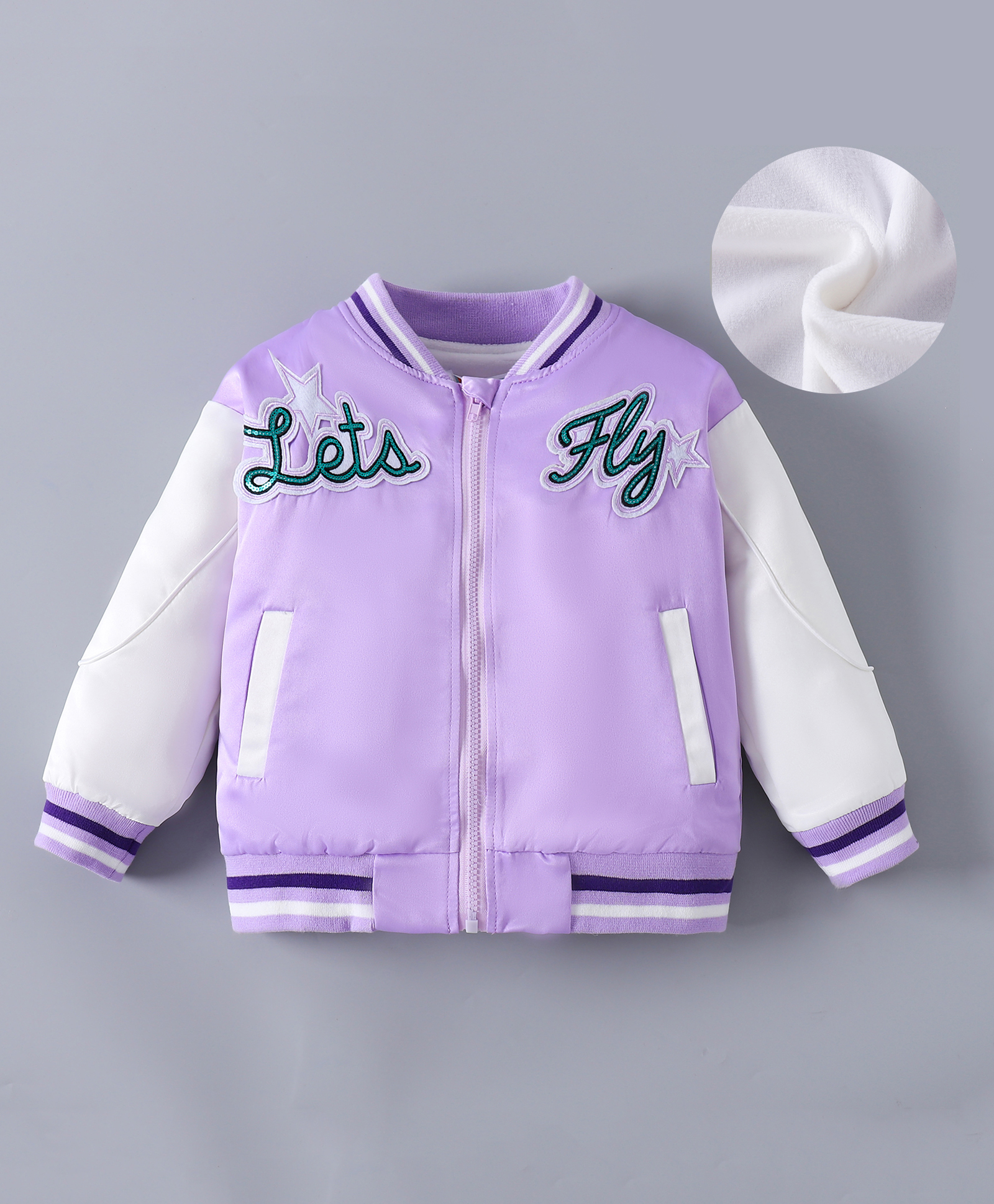 Kookie Kids Full Sleeves Bomber Jacket with Text Embroidery - Purple-image-37