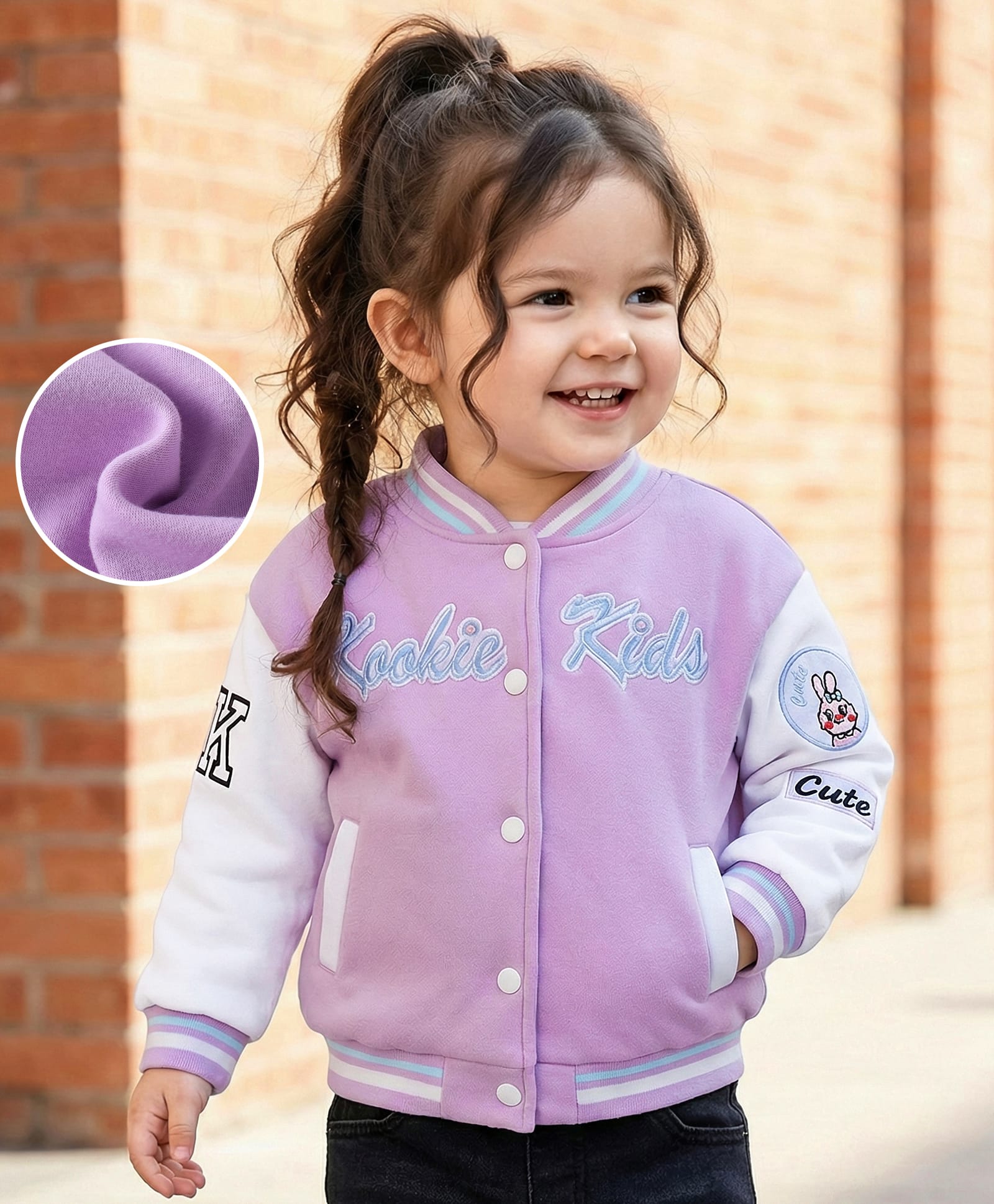 Kookie Kids Full Sleeves Bomber Jacket With Patch Detailing - Purple-image-8