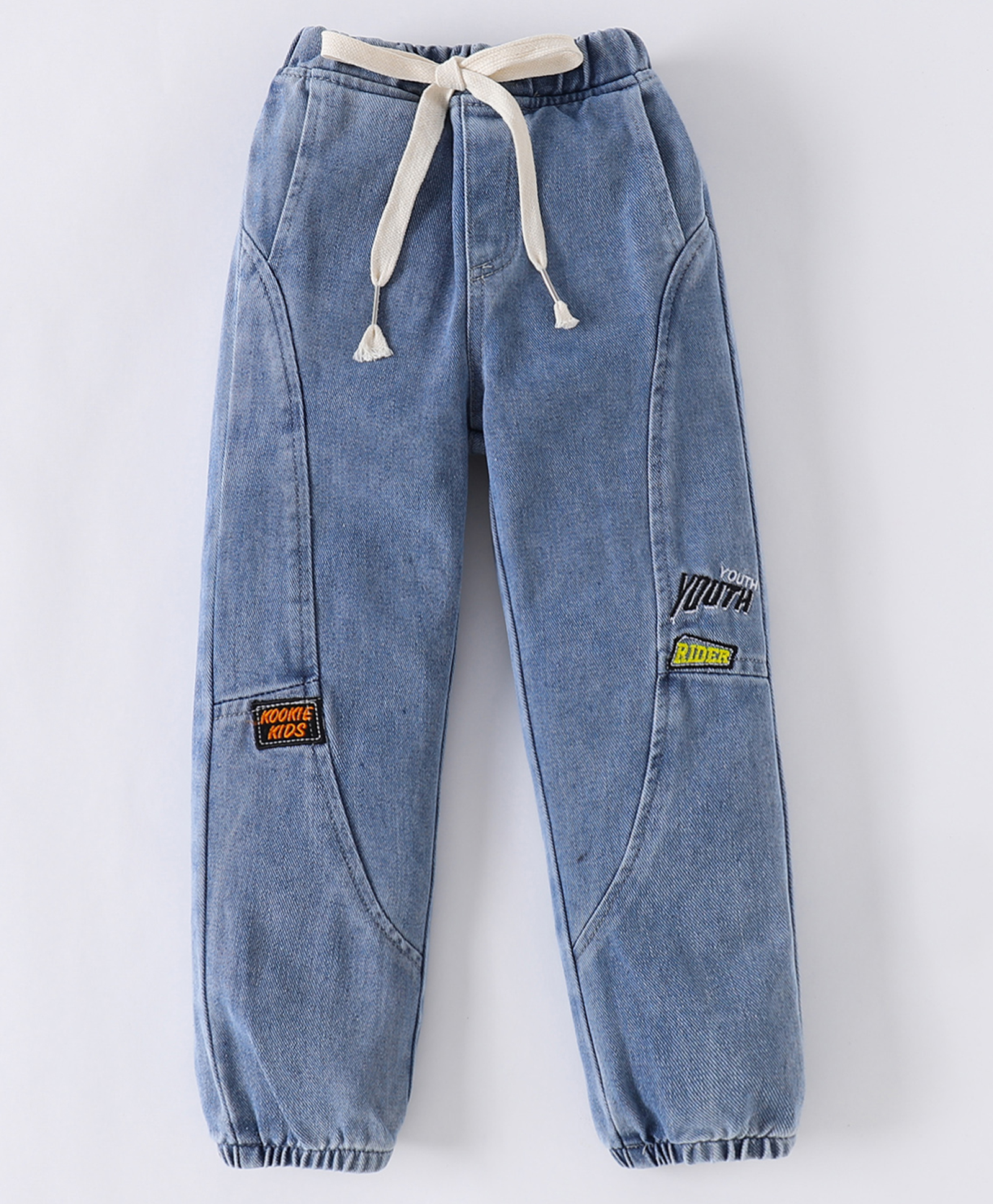 Kookie Kids Full Length Denim Jeans With Text Embroidery - Blue-picture-12