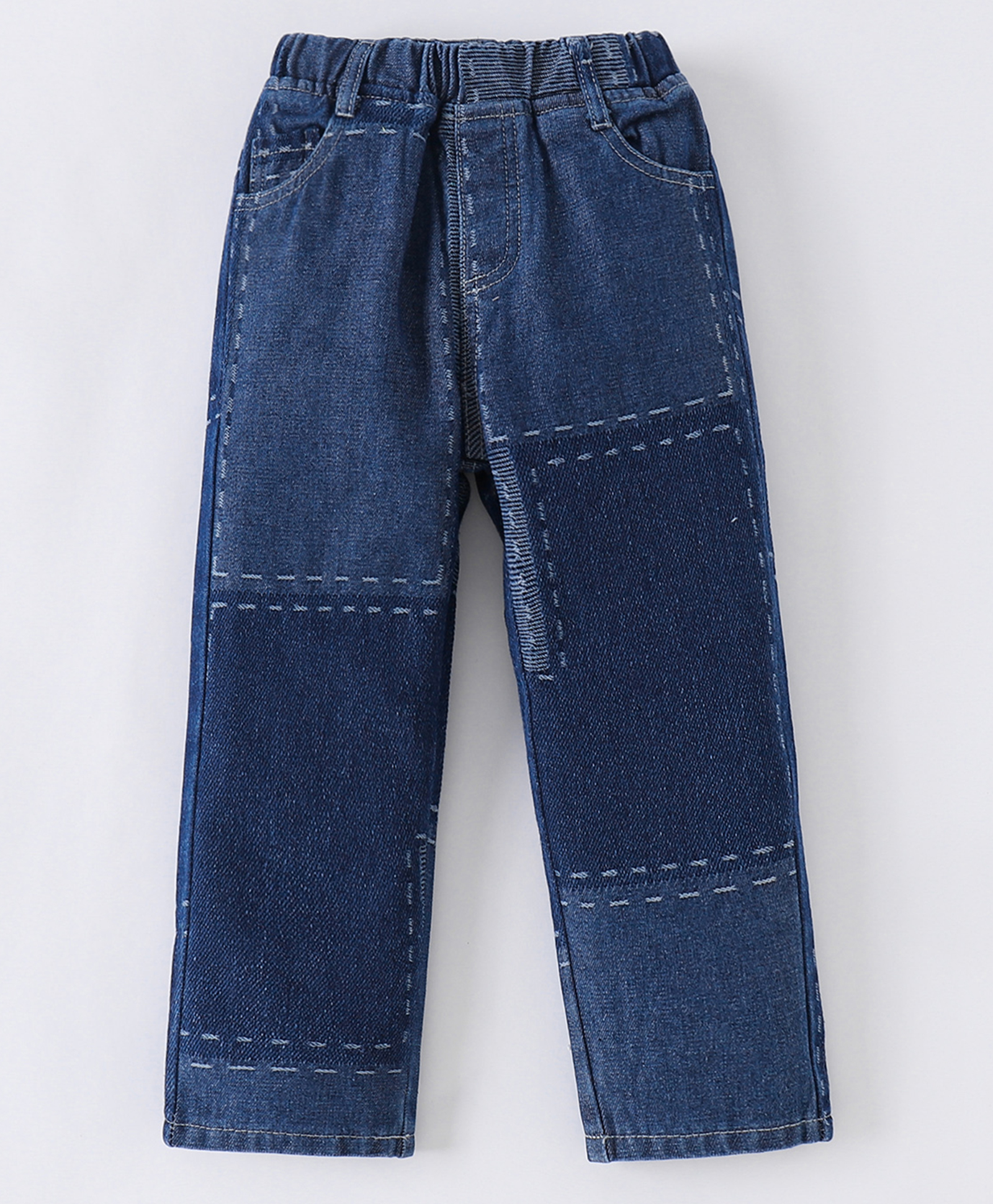 Kookie Kids Full Length Solid Colour Denim Jeans with Embroidery Detailing - Navy Blue-picture-11
