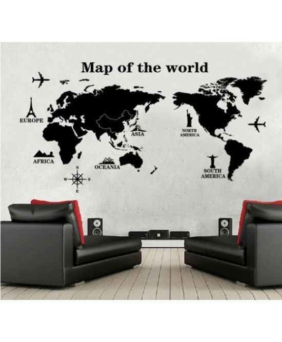 Oren Empower World Map Theme Pvc Vinyl Large Wall Sticker - Black-image-10