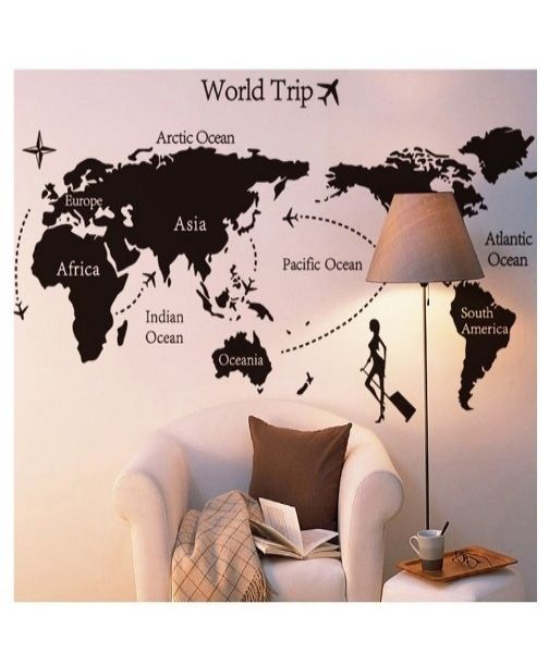 Oren Empower World Map Pvc Vinyl Large Wall Sticker - Black-image-38