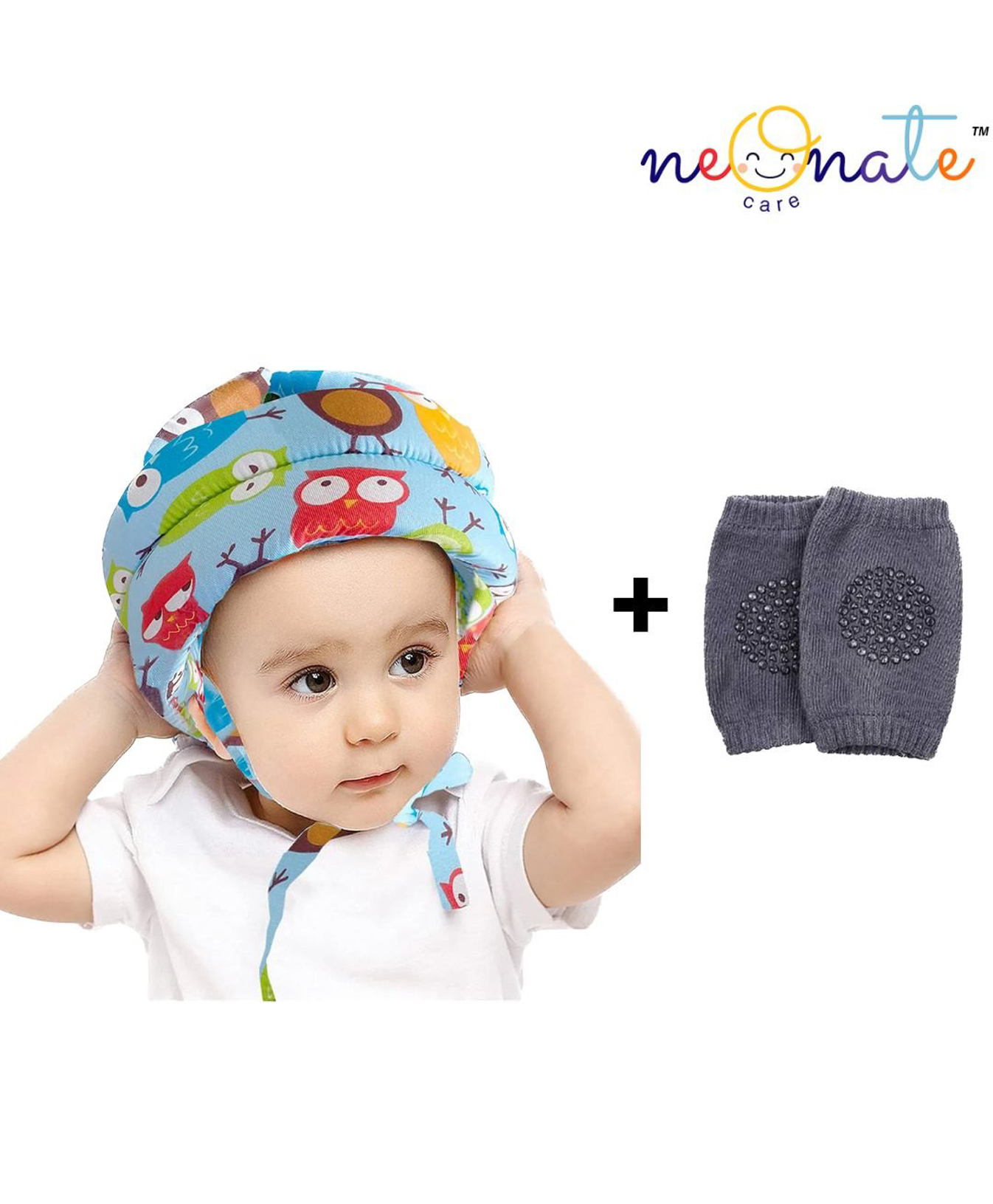 NeonateCare Baby Safety Helmet & Kneepads Blue multi Print Helmet and kneepads (Color and Design may vary)-picture-37