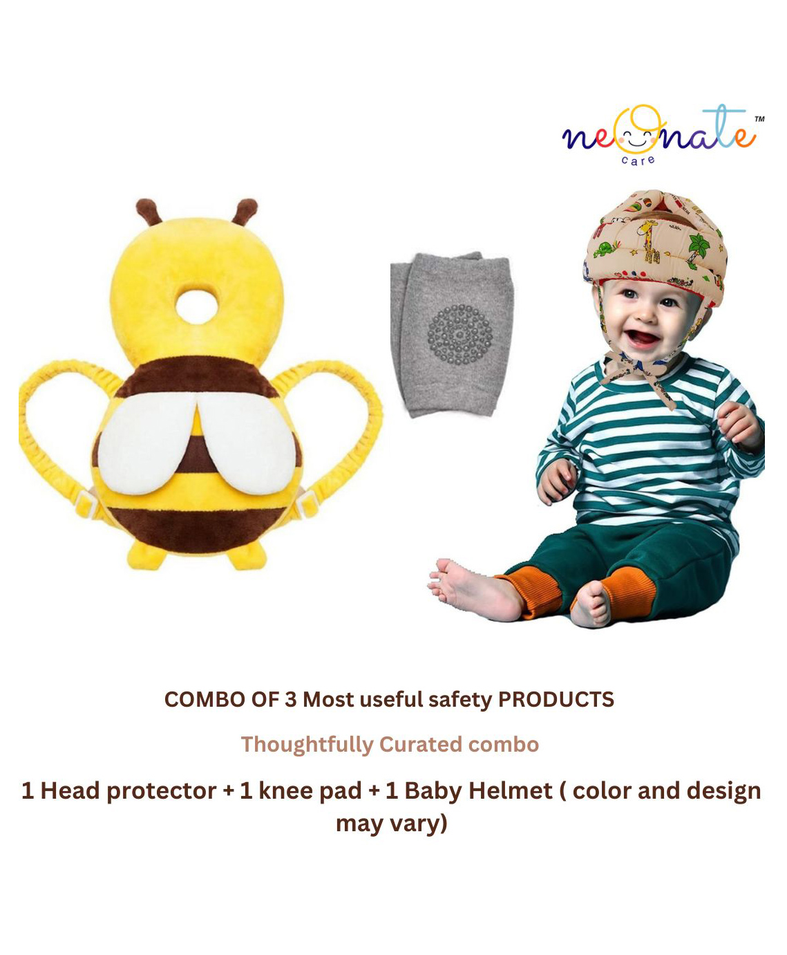 NeonateCare Baby Helmet(Green Jungle) Baby Head Protection Cushion Backpack(unicorn head protector)With Knee pad(multicolor)pack of 3 utility items( color and design may vary)-picture-36