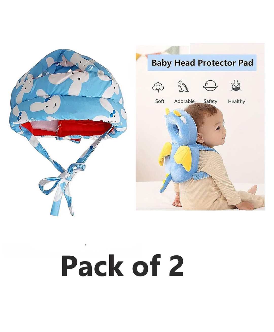NeonateCare Combo Baby Helmet Baby Head Protector (Blue)and Baby Head Protection Cushion Backpack(Brown)-picture-0
