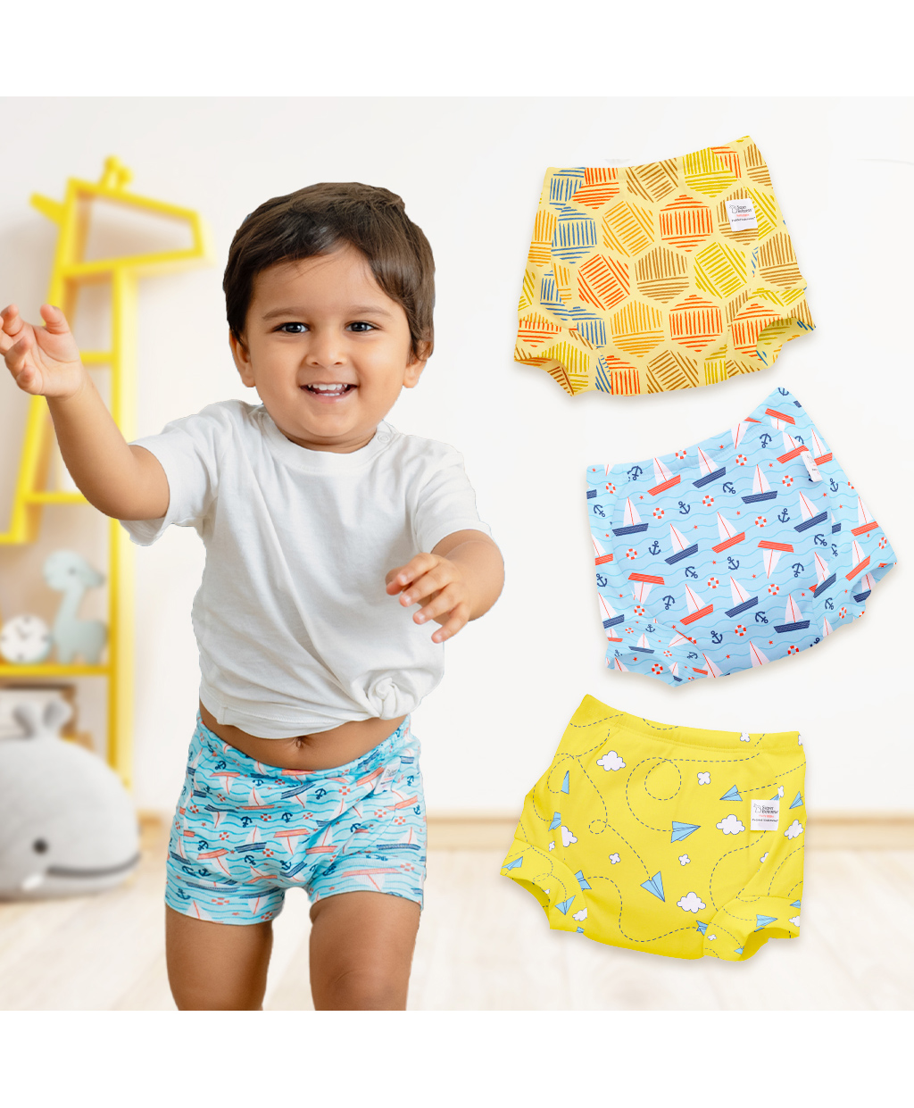 SuperBottoms Padded Underwear For Growing Babies/Toddlers With 3 Layers Of Cotton Padding & Super DryFeel Layer Pull-Up For Potty Training & Diaper-Free Time(Explorer,Size:2,Pack of 3) Upgraded Version (2-3Y)