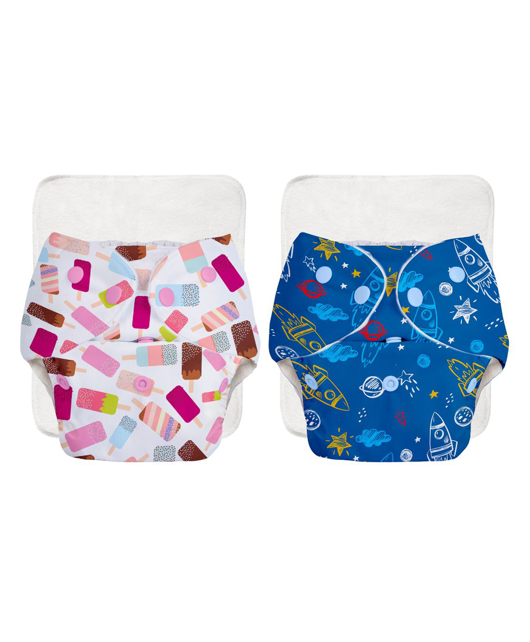 Superbottoms BASIC Washable & Reusable Cloth Diapers - Quick dry high absorption Diapers for Baby (3m-3y) Pack of 2 - Assorted Prints, 7 kg to 17 kg