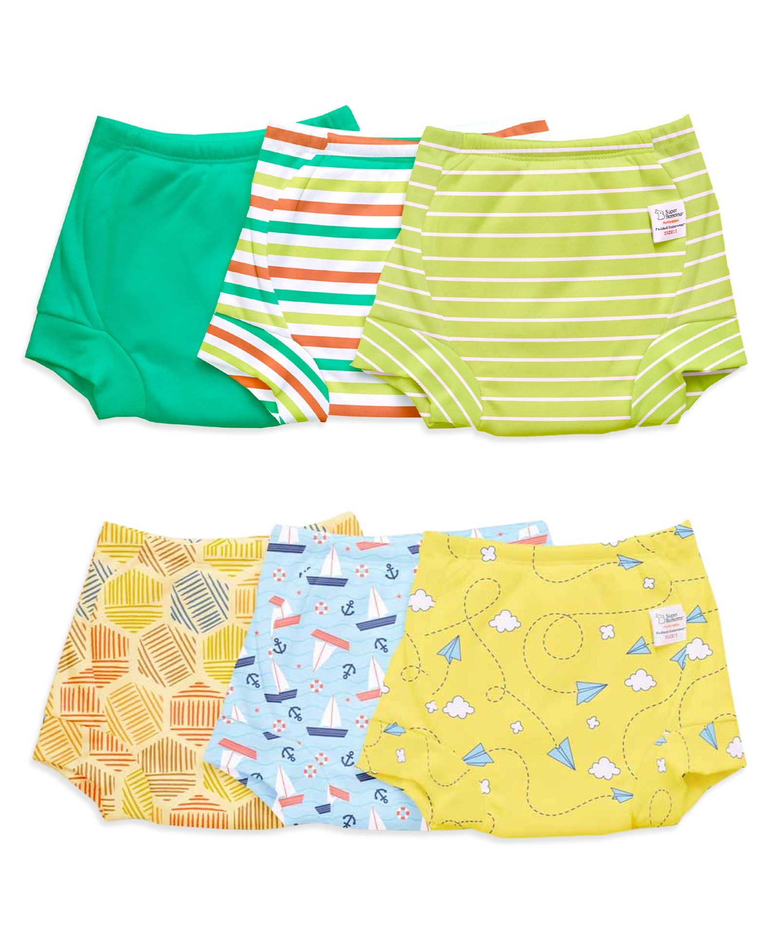 SuperBottoms  Kids Pack of 6 Padded Briefs Upgraded Version, (Size 2 )