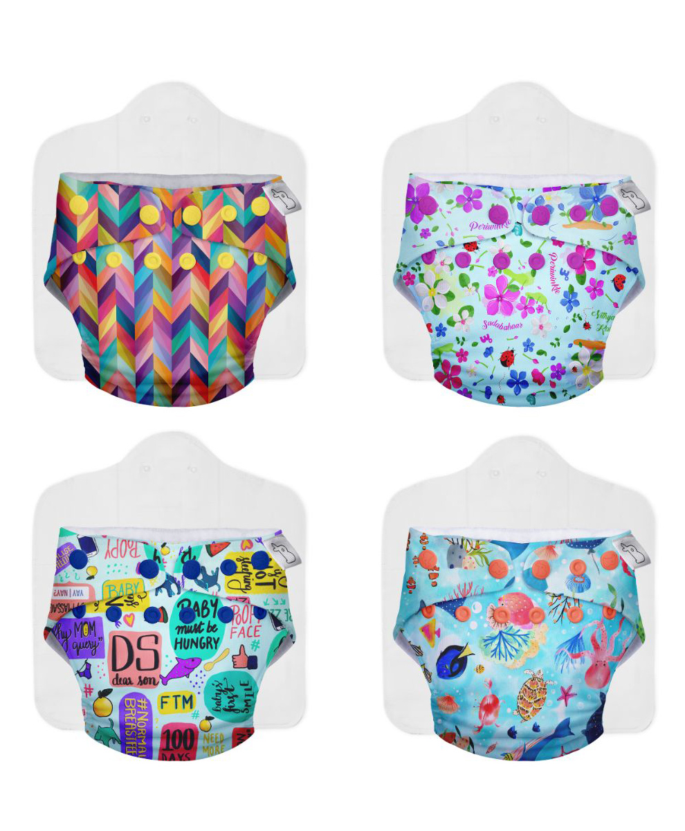 SuperBottoms NEW UNO Freesize Cloth Diaper Cloth diaper for babies Washable & Reusable cloth diaper Comes with cloth diaper insert Pack of 4