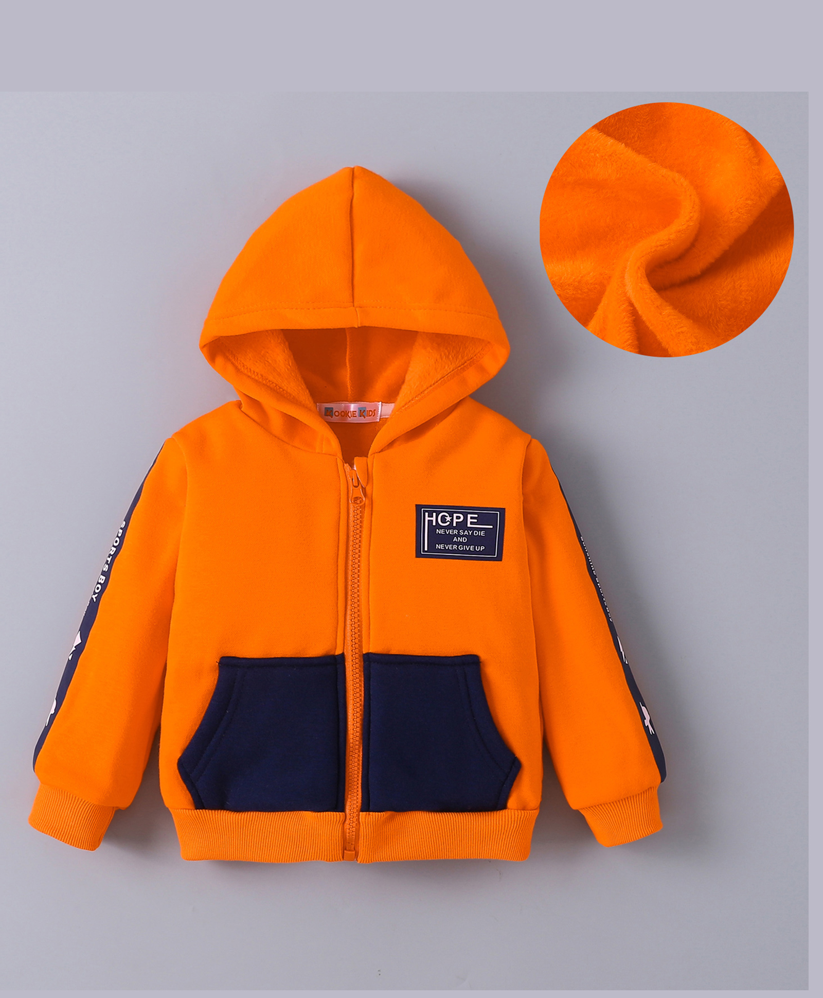 Kookie Kids Full Sleeves Hooded Sweatjacket with Text Print & Kangaroo Pockets - Orange-image-34