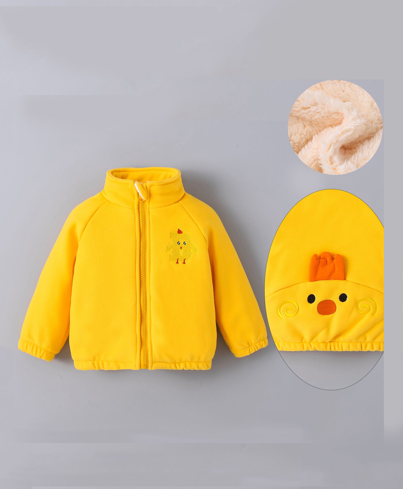 Kookie Kids Full Sleeves High Neck Front Open Padded Quilted Jacket with Duck Print & Applique - Yellow-image-23